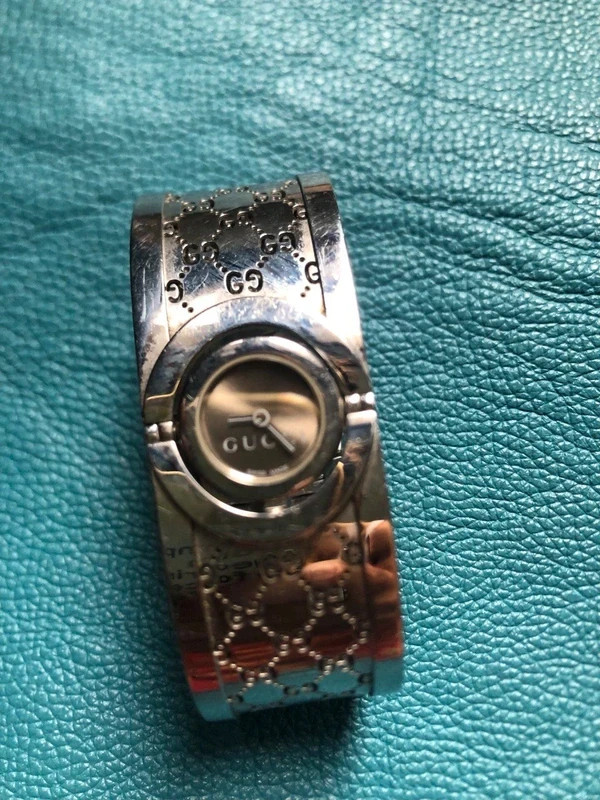 Vintage Gucci Twirl Monogram Bangle Watch Stainless Steel