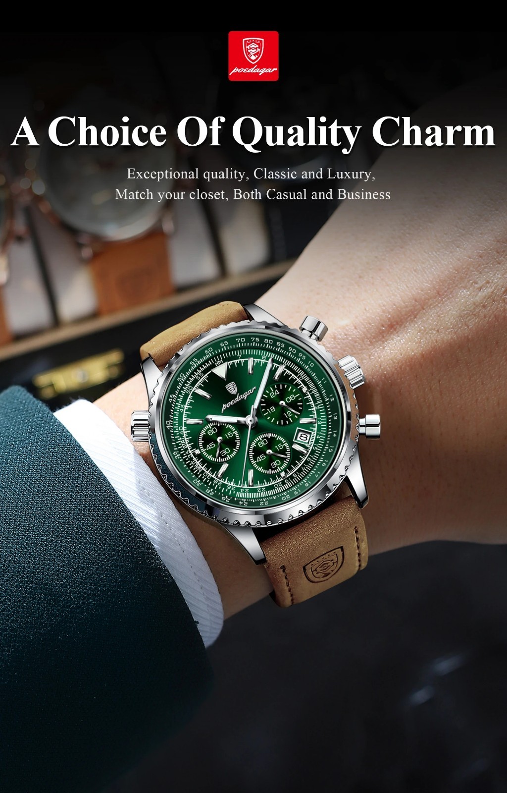Men Luxury Quartz Watch Waterproof Chronograph Leather Birthday Perfect Gift
