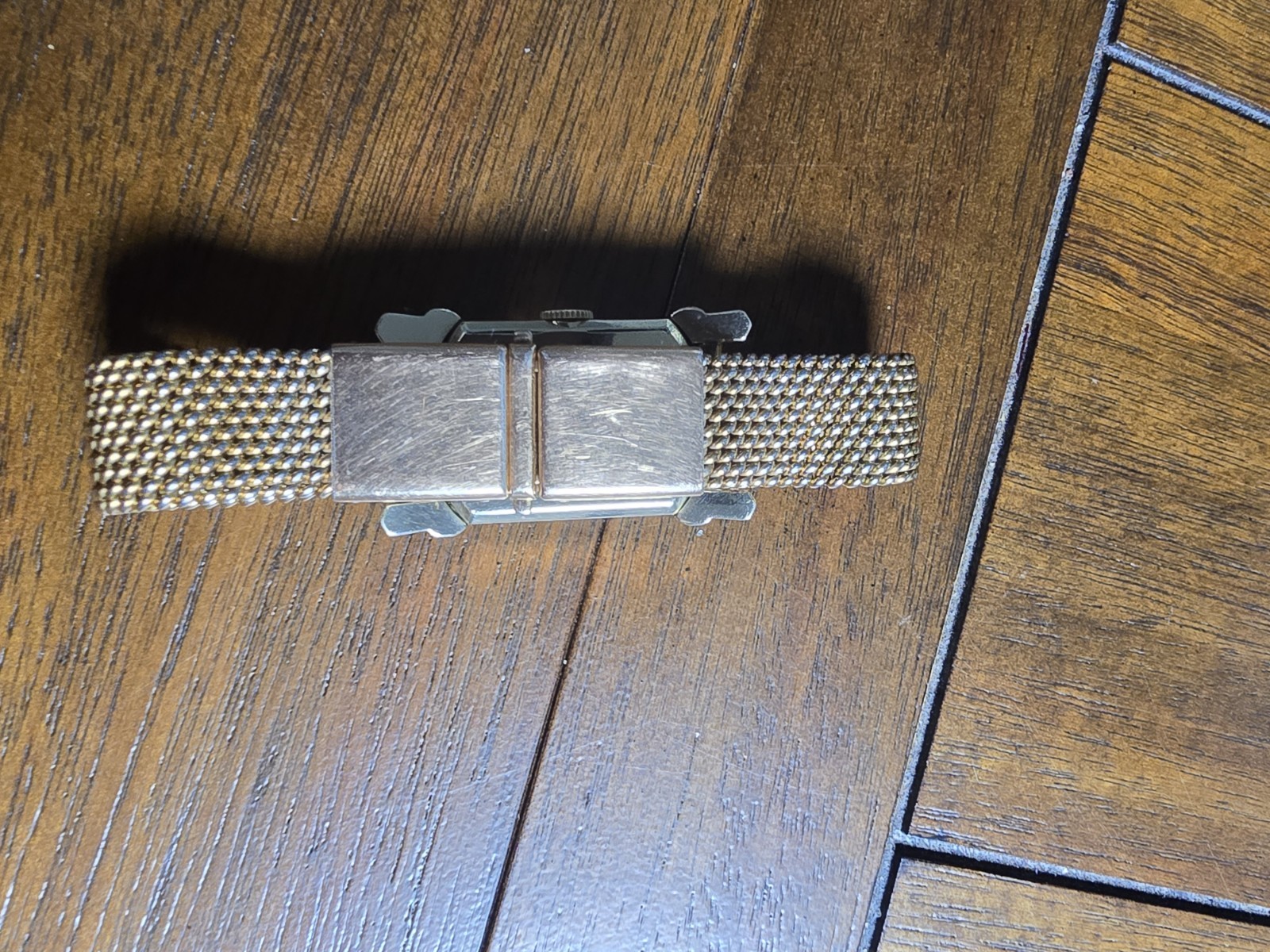 Vintage Elgin De Luxe Mechanical Watch Gold Filled Art Deco Tank Mesh Band