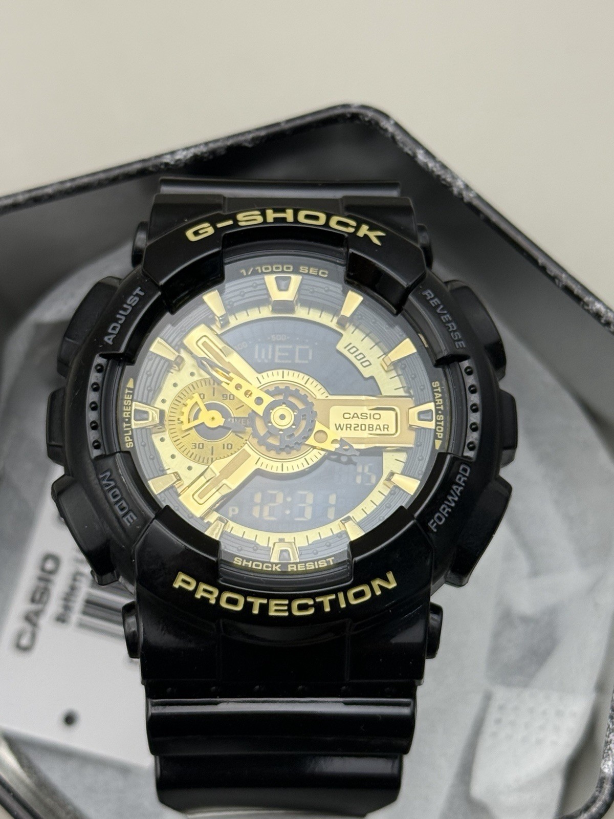 Casio GA-110GB 5146 Men’s G-Shock Analog & Digital Gloss Black Gold Dial Watch