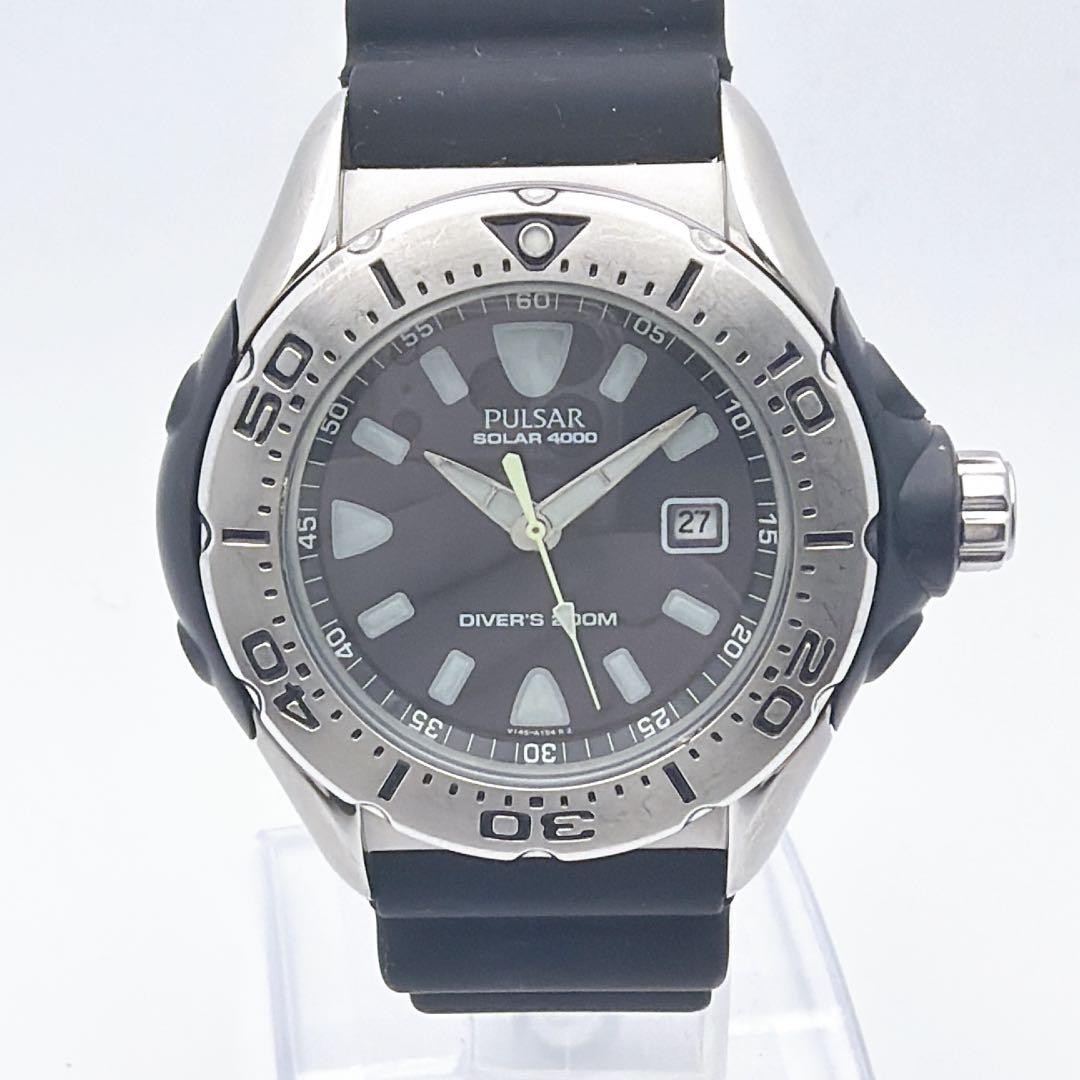 SEIKO Plusar Scuba Diver Watch Date Silver Black Used Japan