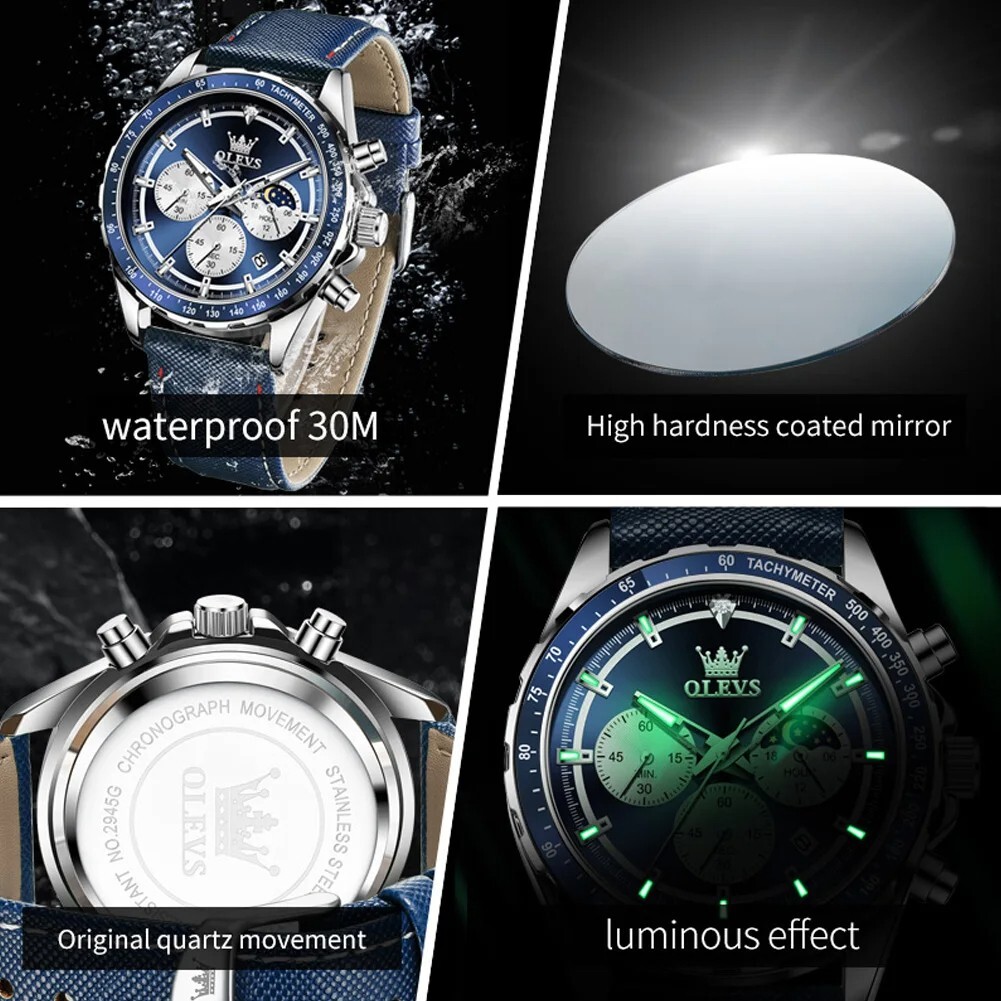 Waterproof Quartz Luminous Watch OLEVS Luxury Business Date Men Strap Men’s