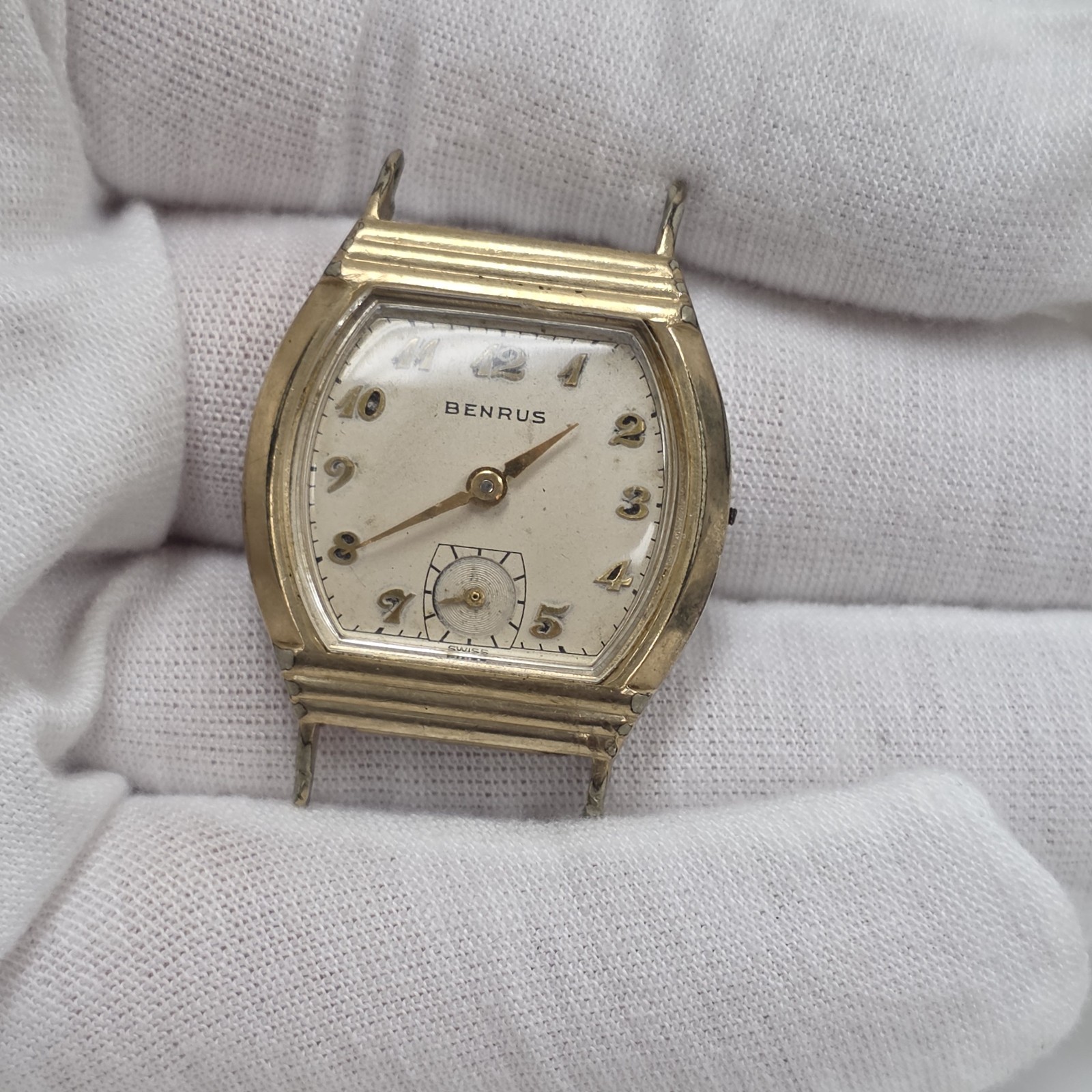 Vintage Mens Benrus 10K RGP Tank Wrist Watch 15J Cal CW12 No Crown, Balance Good