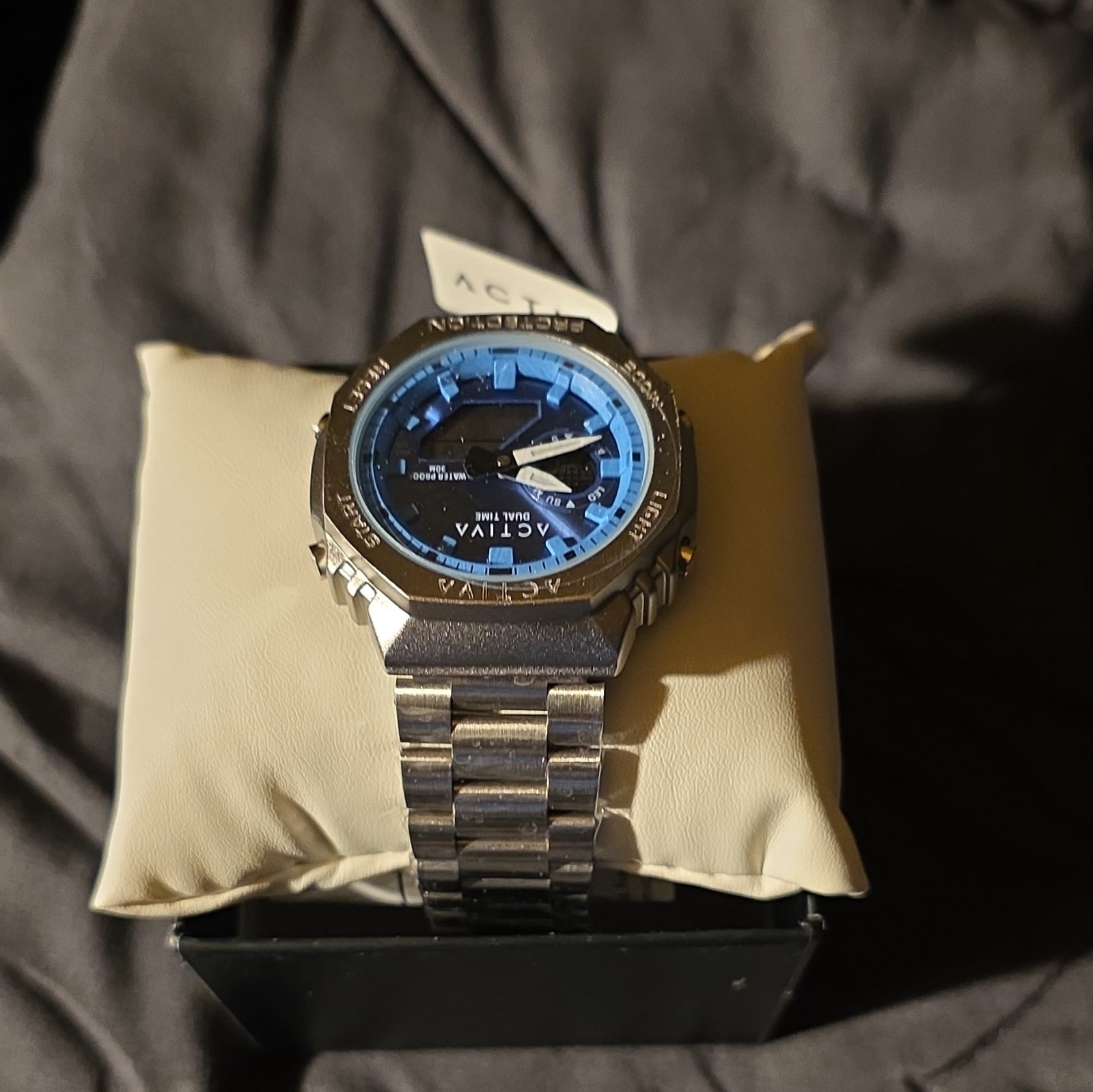 Activa Dual Time Analog-Digital Wristwatch Blue Dial Steel Bracelet 48mm