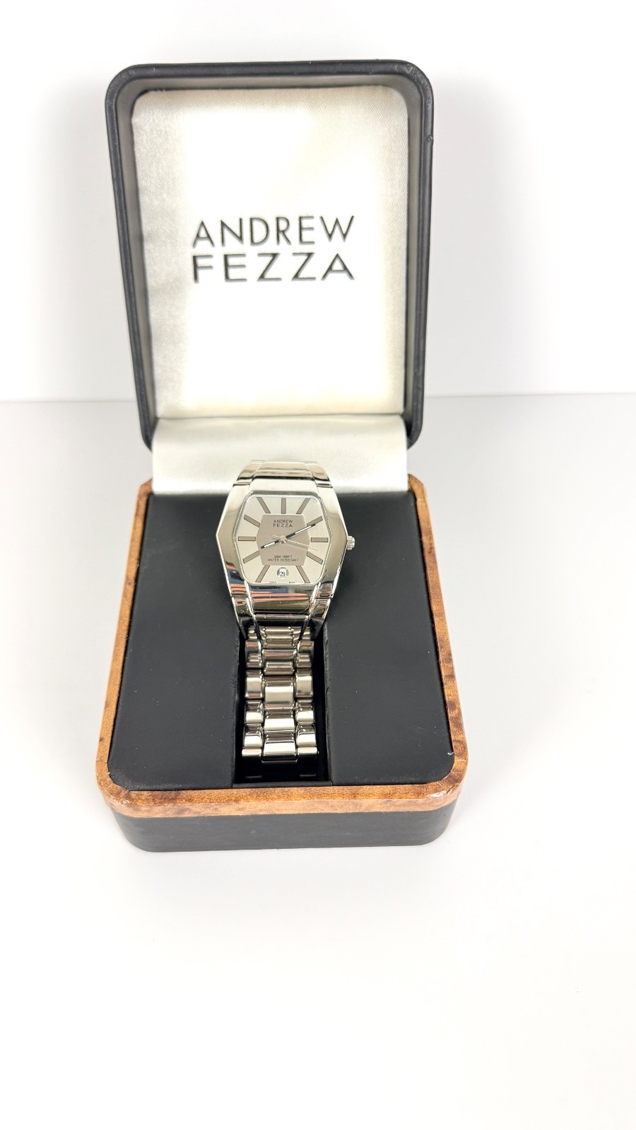 Vintage Andrew Fezza Men’s Stainless Steel Watch – Elegant Hexagonal Design