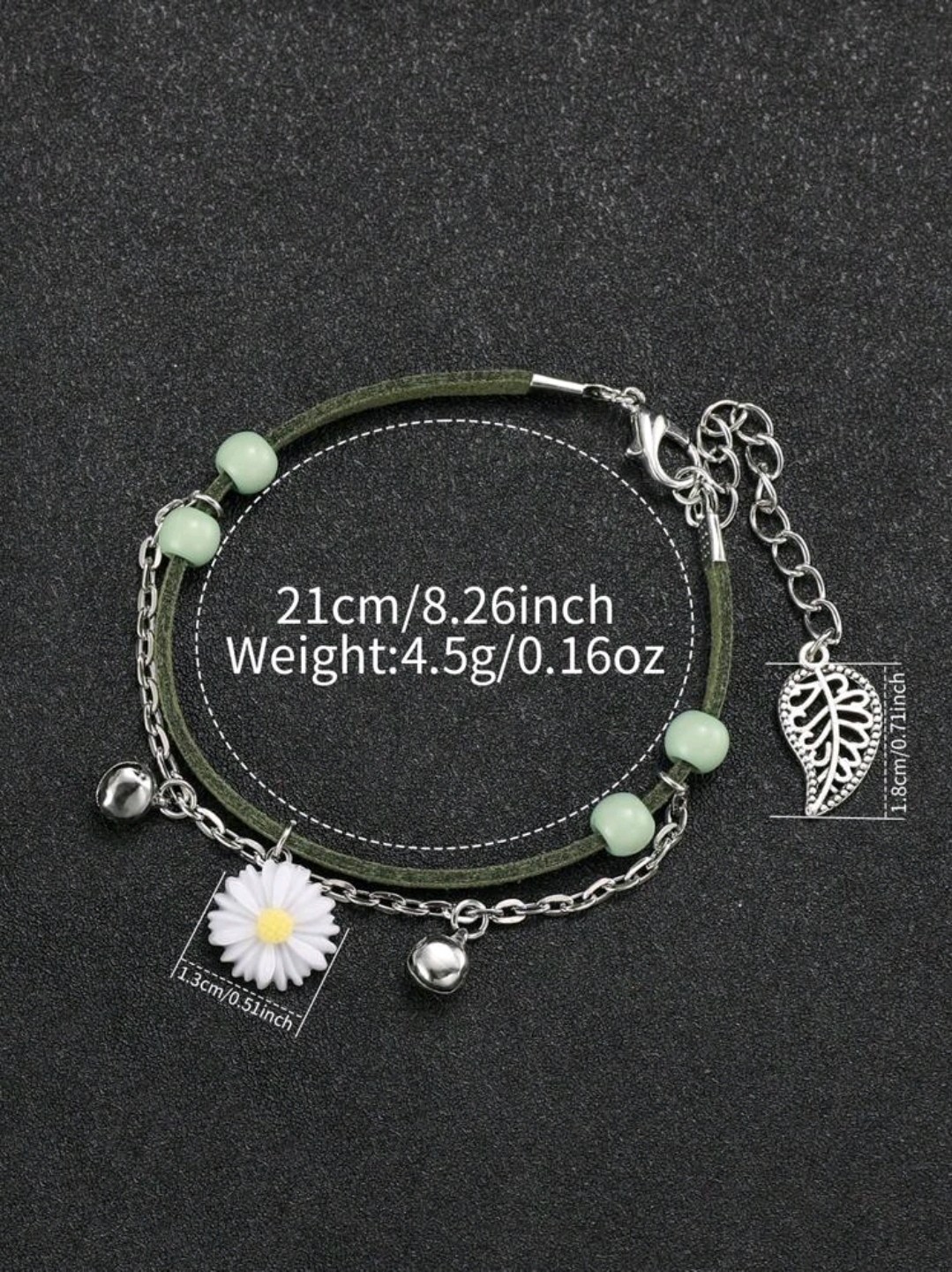 2pcs Women’s Green Daisy Numeric Dial Quartz Watch & Floral Charm Bracelet Set