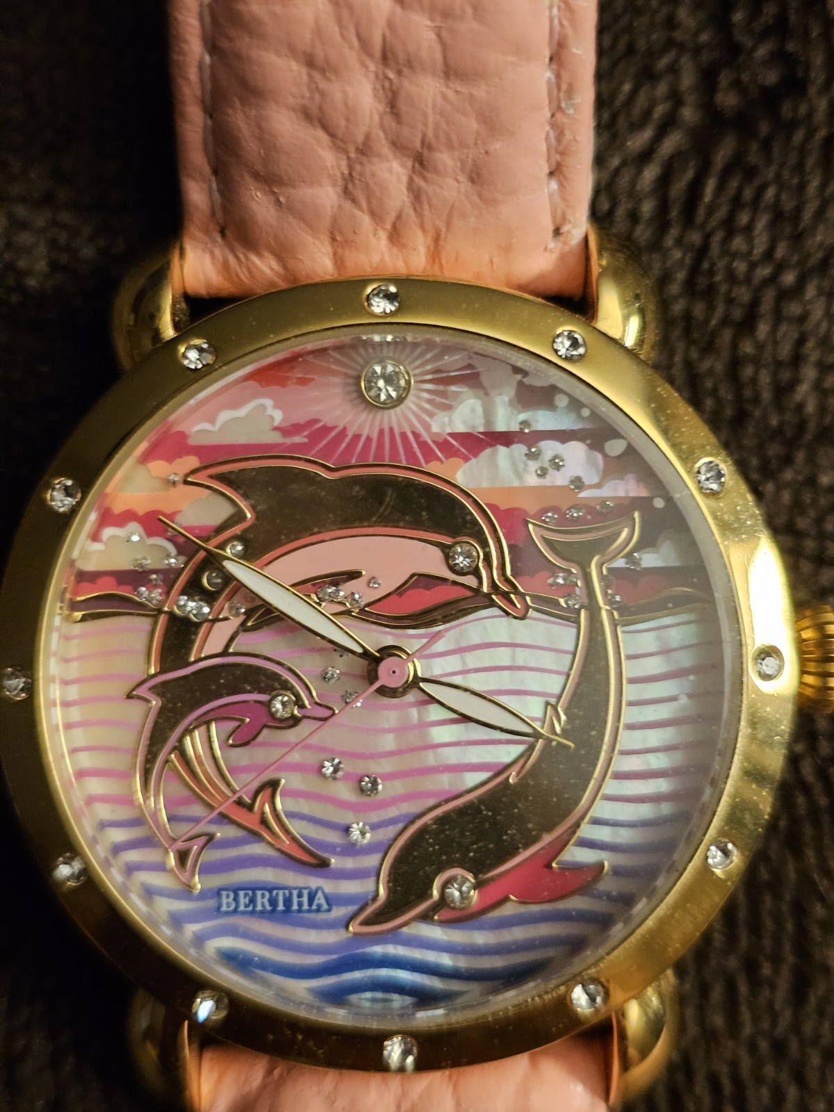 NEW Bertha BR5105 Women’s Estella Pearl Dolphin Dial Pink Strap Rose Gold Watch