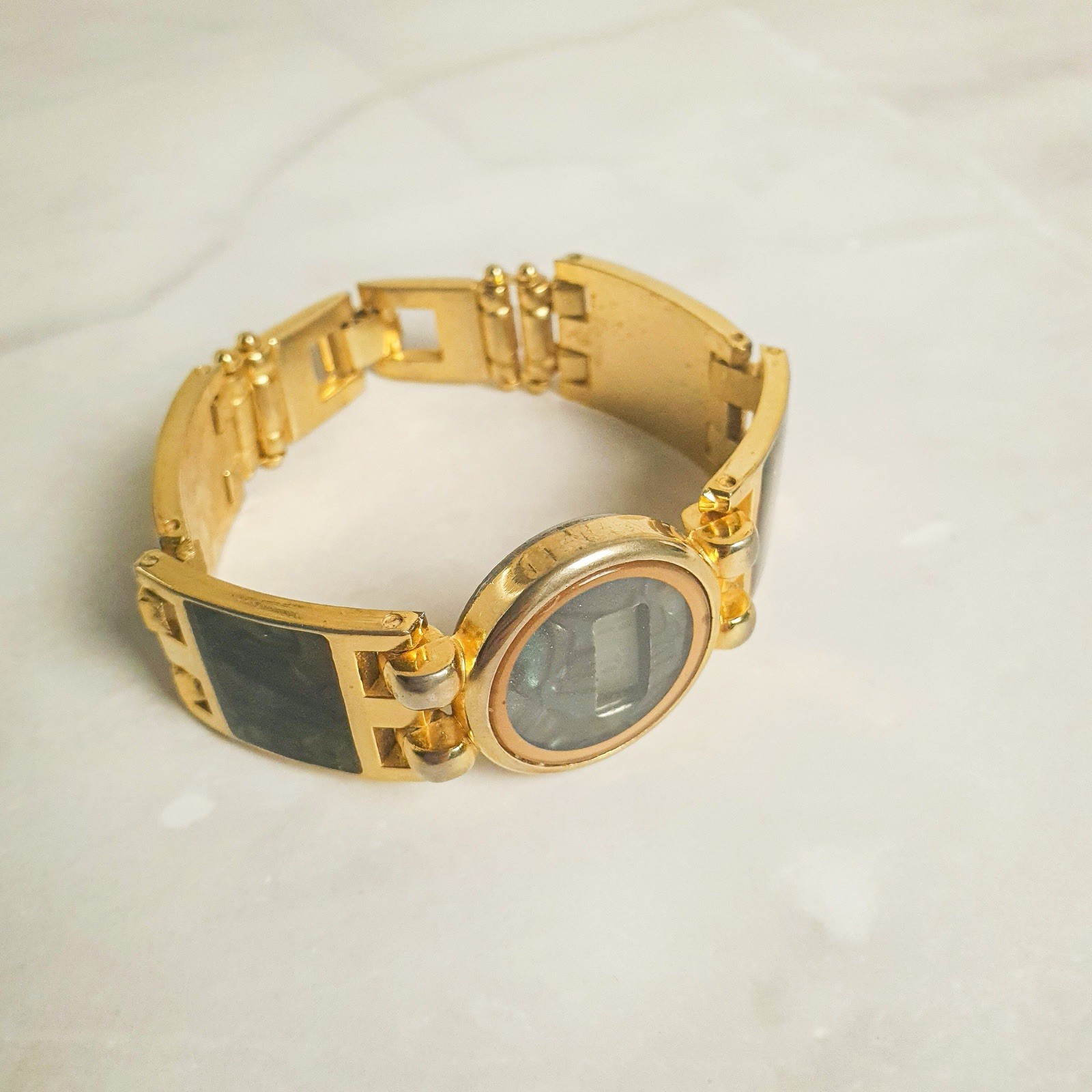 Vintage Ladies Gold Tone Digital Bracelet Watch Abalone Effect Working New Batt
