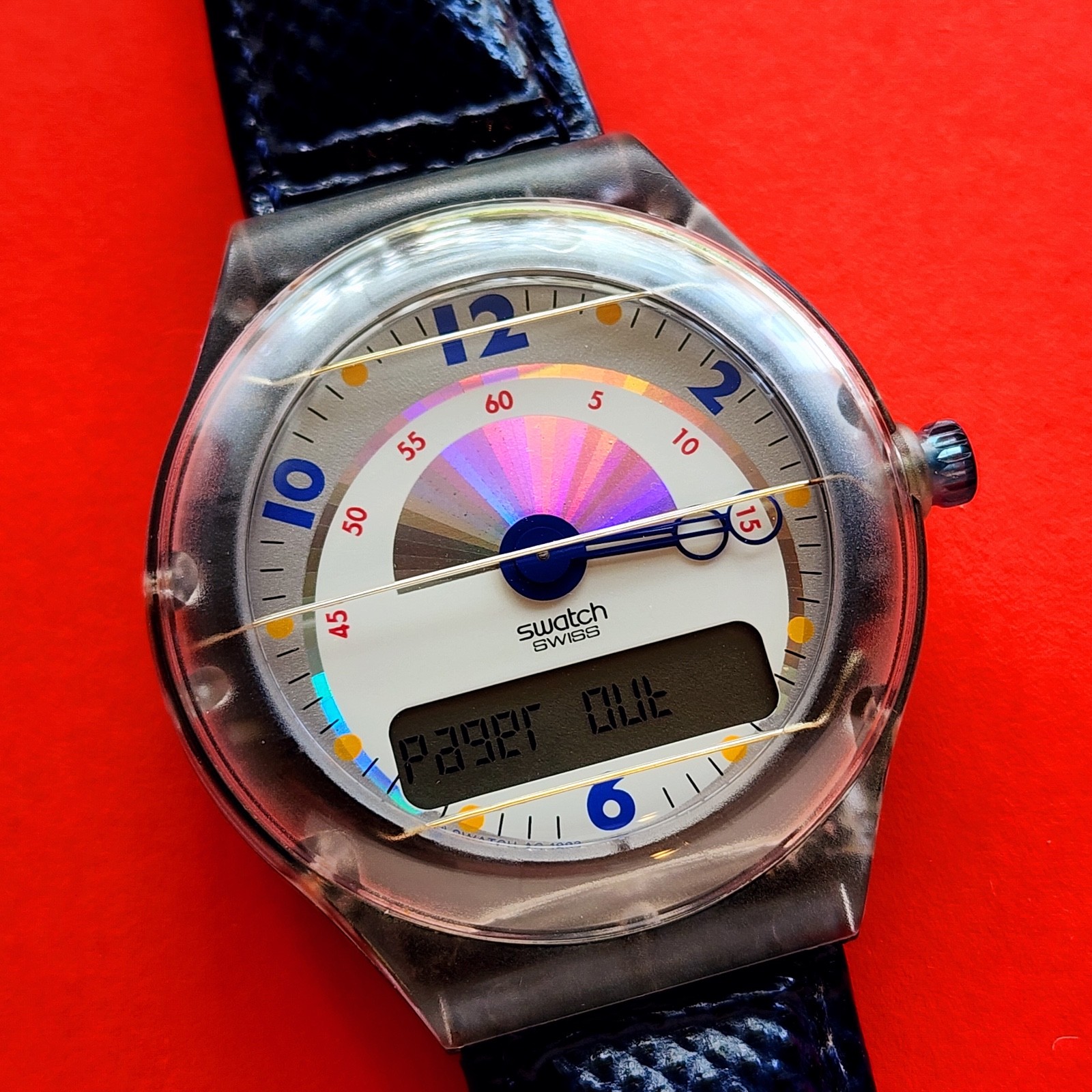 Swatch Beep Numeric Watch Blue Leather Band Pager For Repair