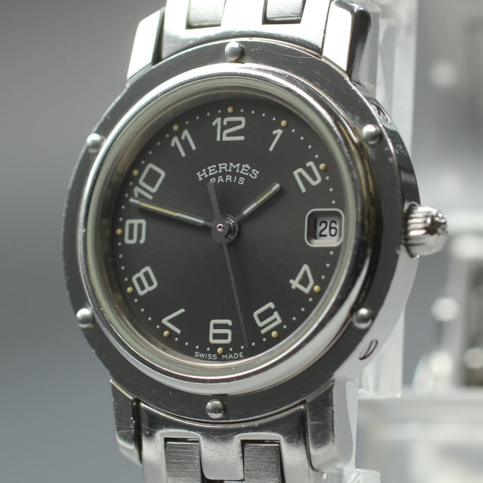 Vintage Hermes Clipper CL4.210 Black Dial Ladies Quartz 24mm Swiss Watch C.2000