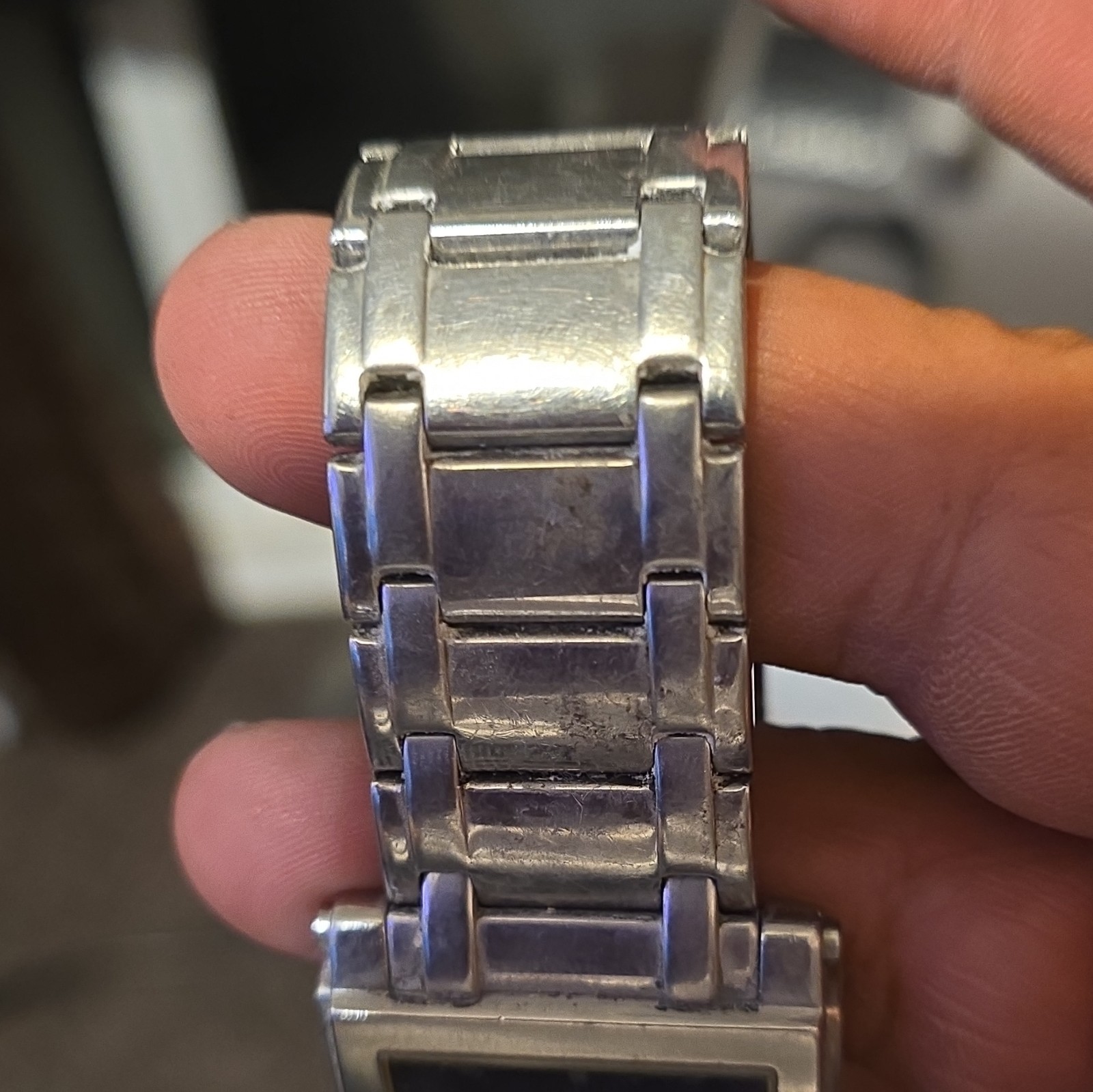 GUESS Men’s Rectangle Blue Dial Chronograph Quartz SS Bracelet Watch 50m