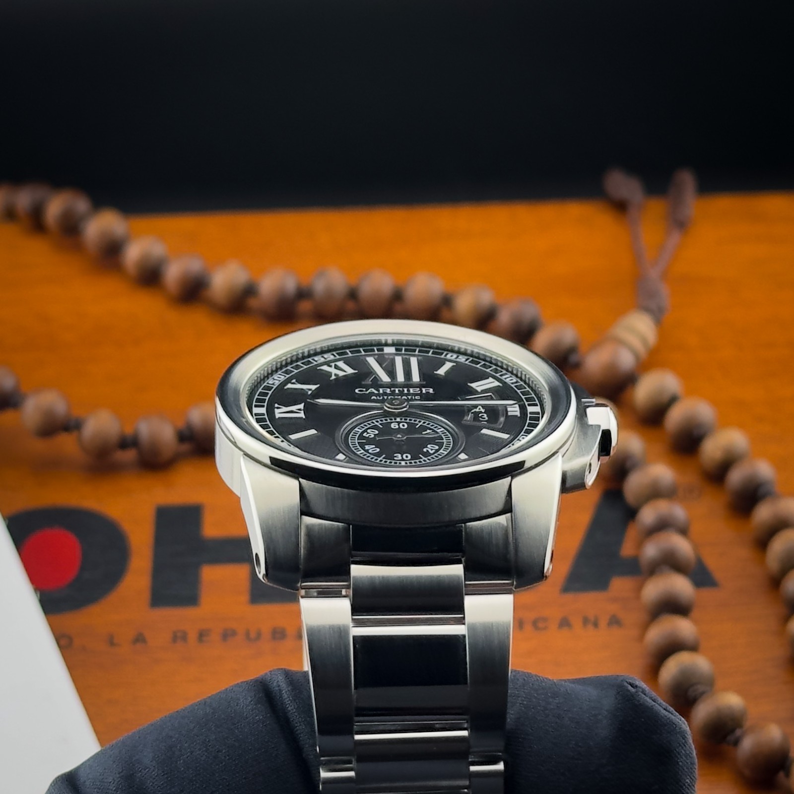 Cartier De Calibre 42mm Black Dial Steel on Bracelet 2017 W7100016 Full Set