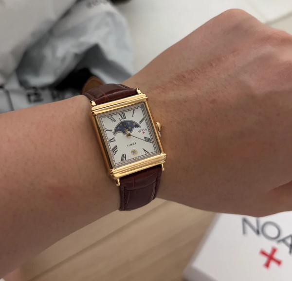 Timex x Noah Moon Phase Watch Brown Gold Leather Rectangular New Limited