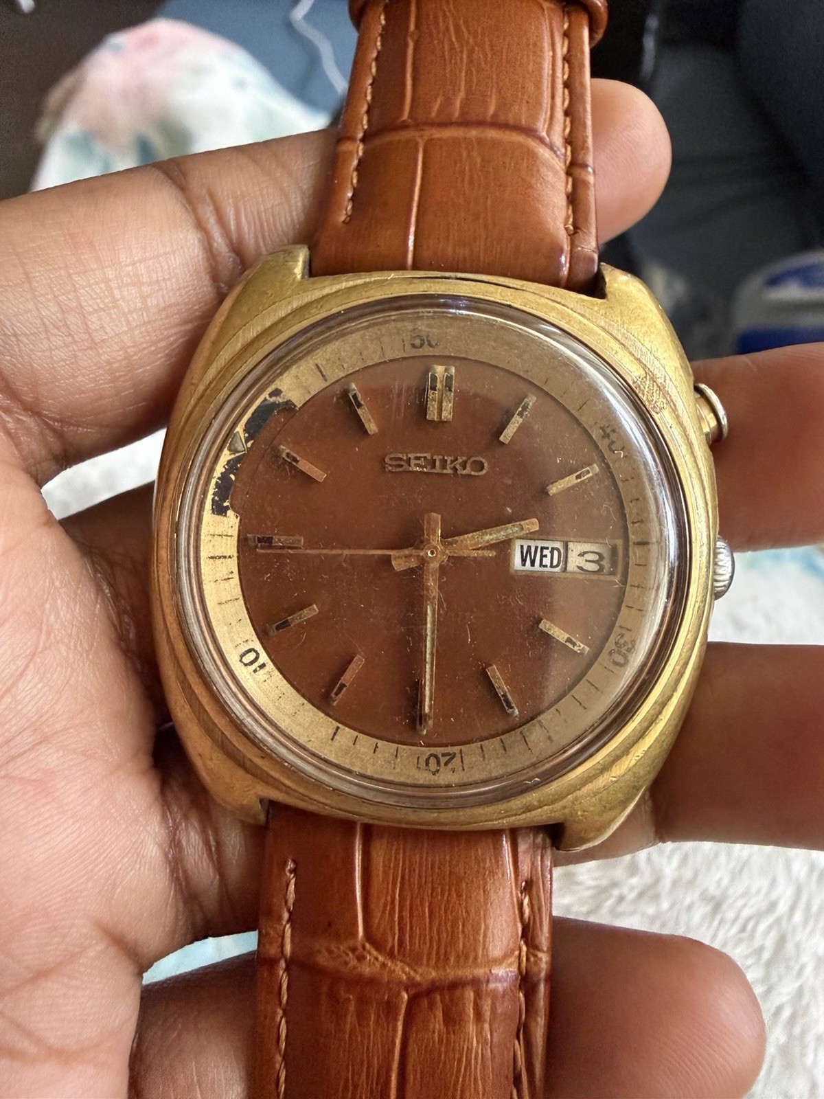 Seiko Bell-Matic Brown Day Date Dial Automatic Mens Watch Runs 4006-6037
