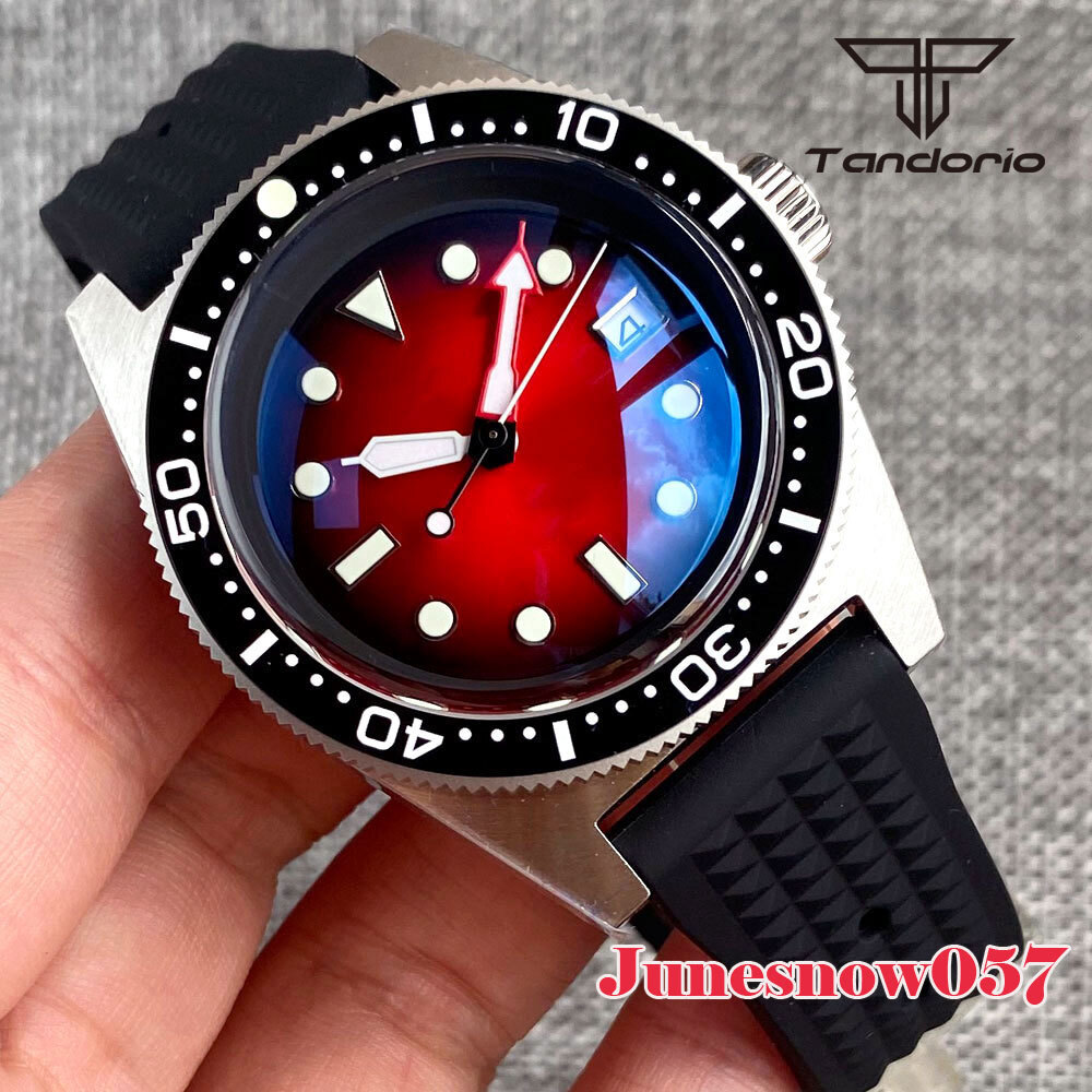 Black Chapter Ring Red Sunburst Dial AR Sapphire 41MM Diver NH35A Auto Men Watch