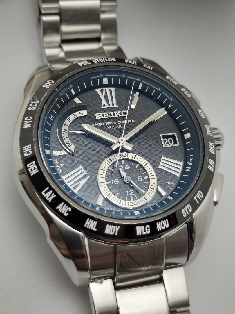 Seiko Brightz Solar World Time 8B54-0AE0 wrist 19.3cm/7.6in with Box