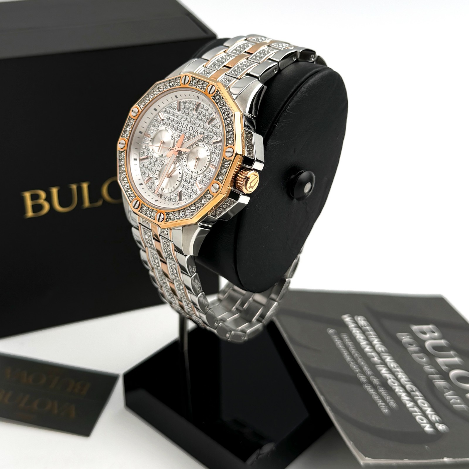 Bulova Octava Crystal 98C133 Rose Gold Dial Quartz Stainless Steel Men’s Watch