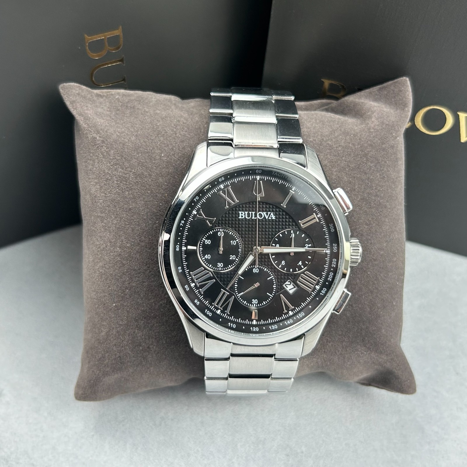 Bulova Wilton Classic 96B288 Black Dial Chronograph Men’s Quartz Watch 46.5mm