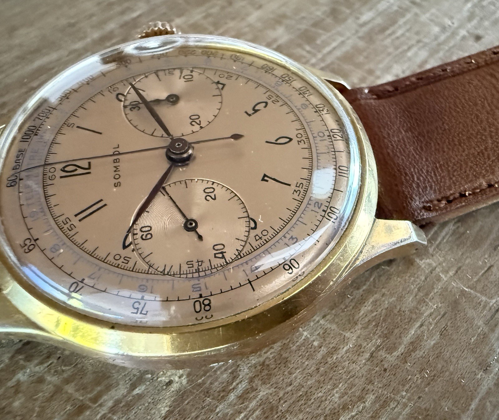 Vintage 1940s Sombol Chronograph Landeron Blue Telemeter Tachymeter Watch