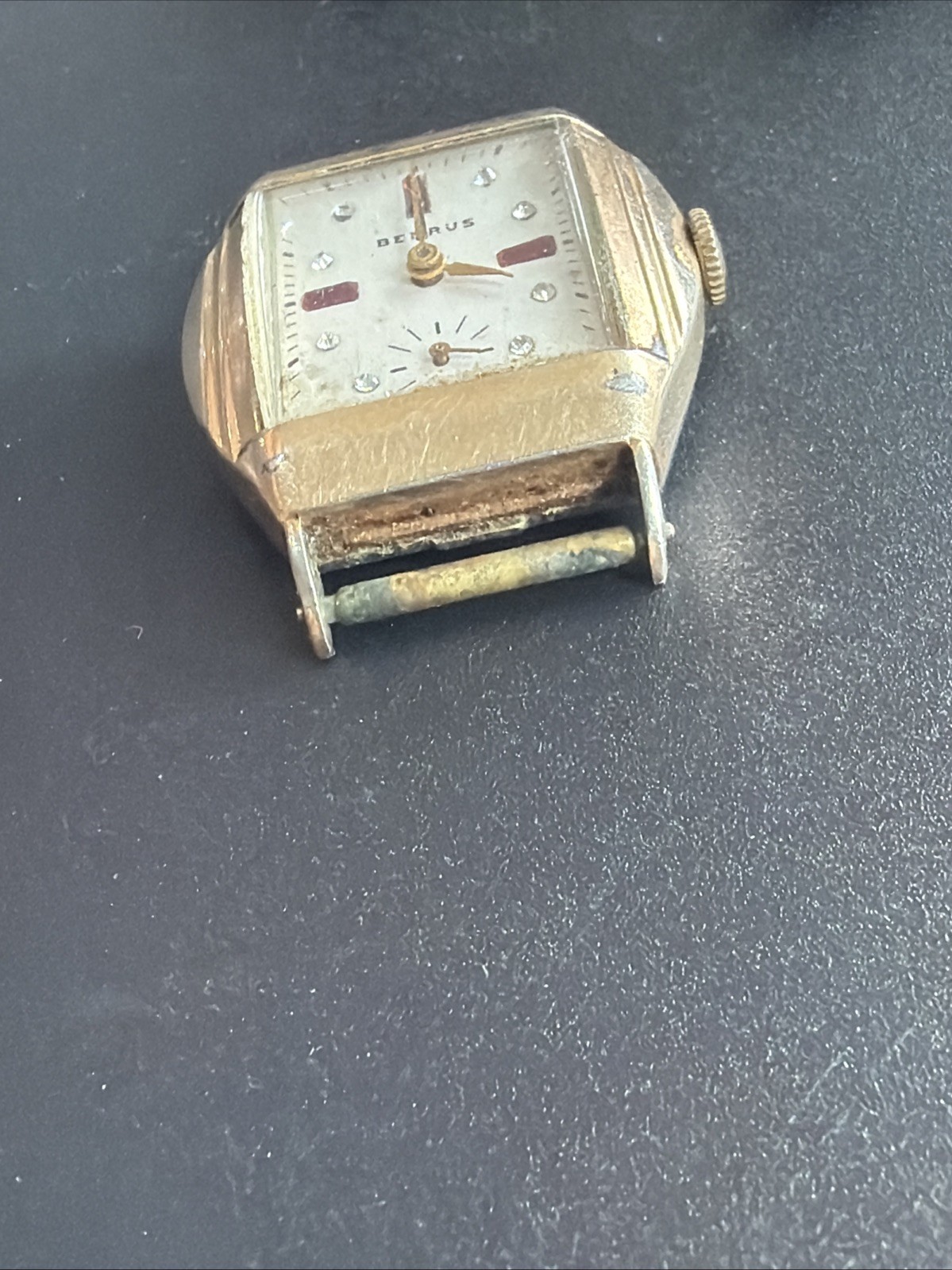 AZ99 Benrus Mens Rolled Plate Ruby Dial Mechanical Watch Tank Parts Repair As Is