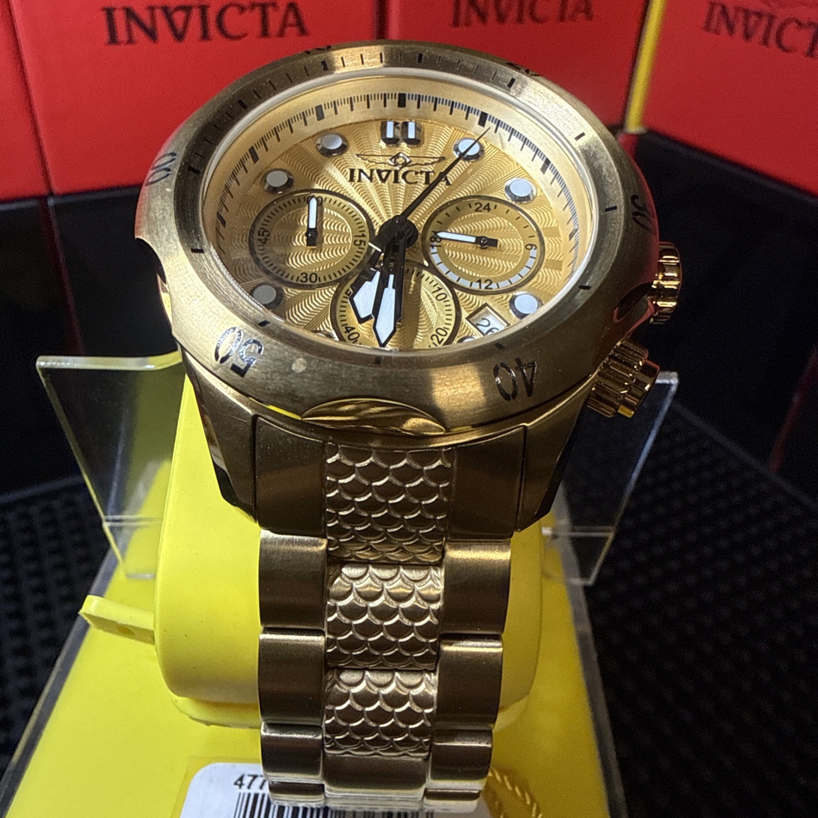 Invicta Men’s VENOM STEELSHED 46mm Chronograph Gold Dial Gold Tone Watch 47753