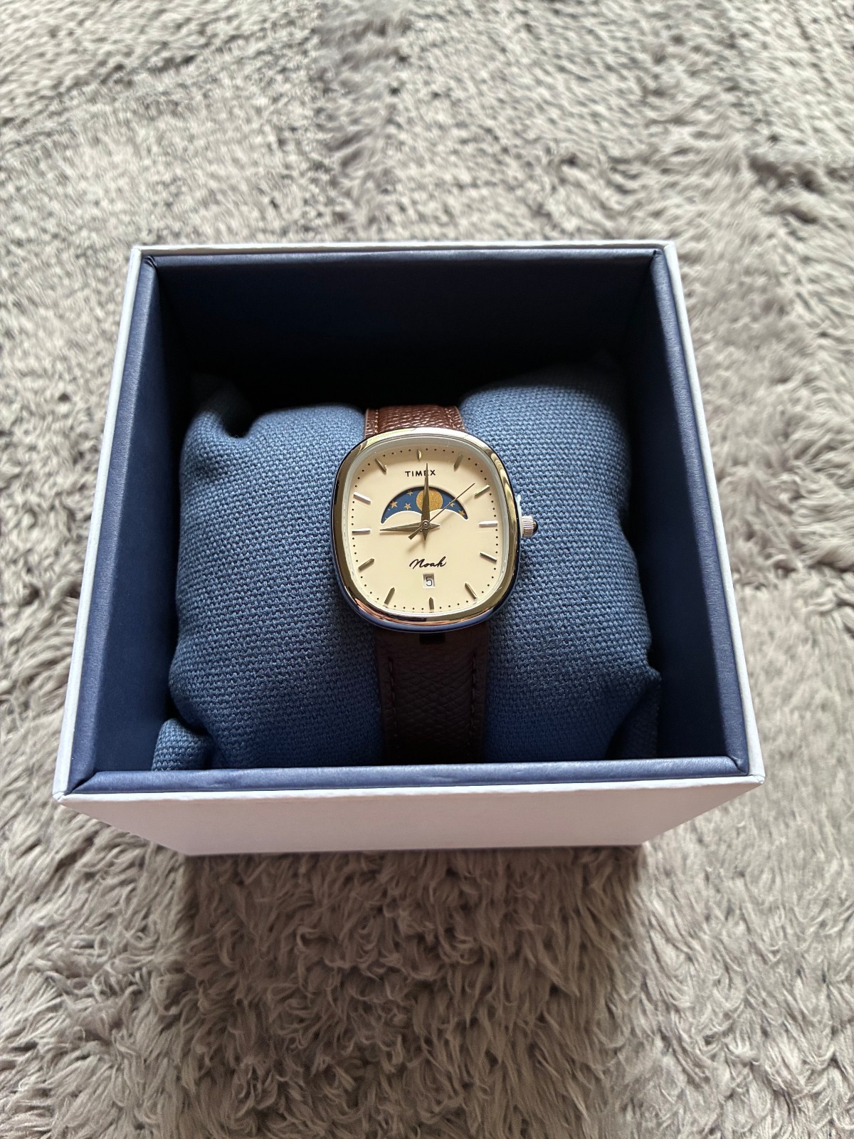 Noah x Timex Moon Phase Watch Silver Stainless Steel Brown Leather New