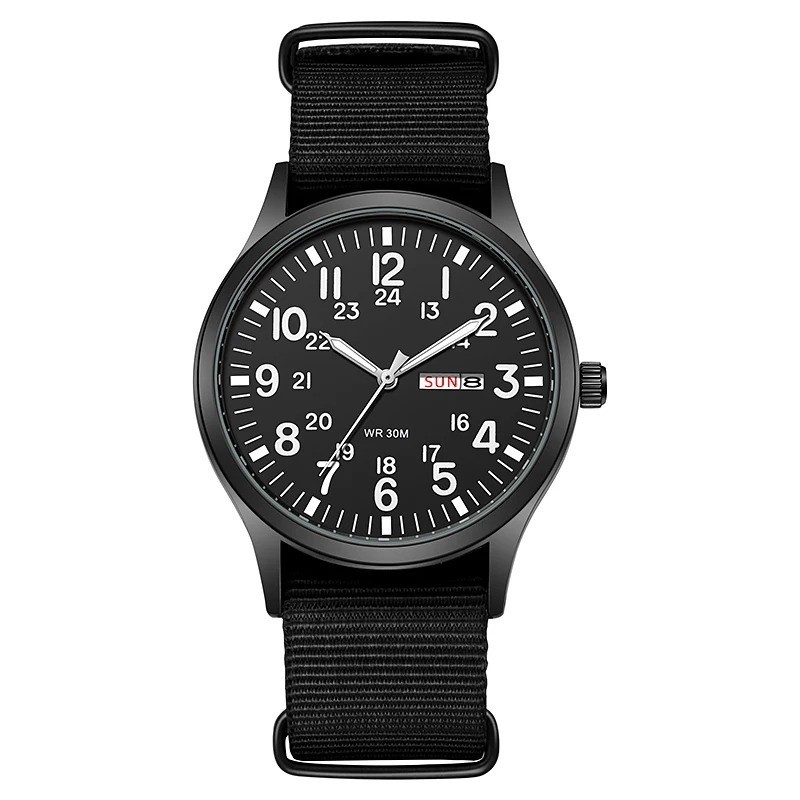 Mens Quartz Field Watch Easy Read 24-Hour Military Style Durable Nylon Band New