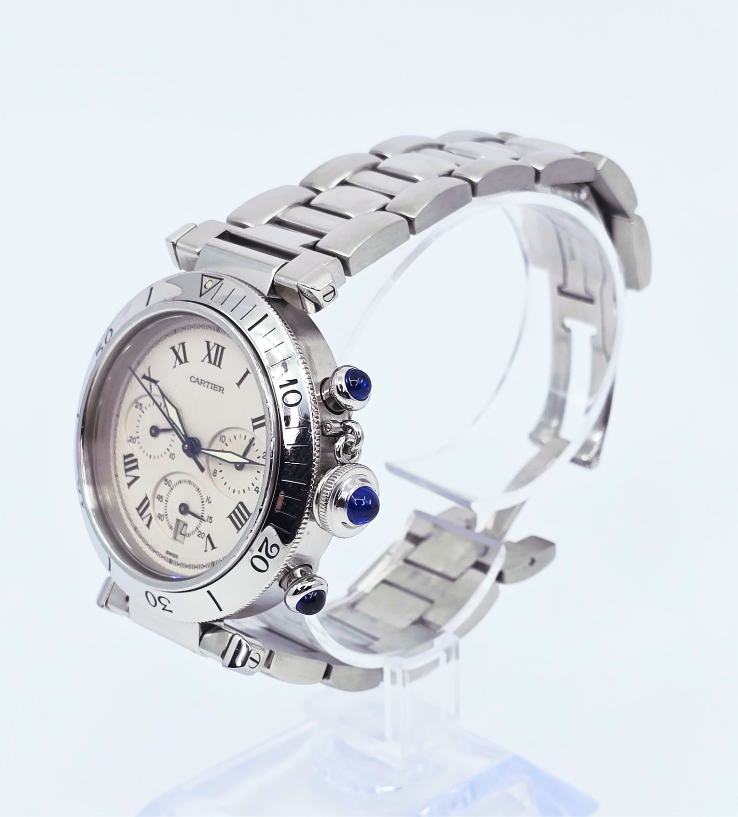 Cartier Pasha De Cartier Chronograph Quartz 38mm Stainless Steel Watch Ref 1050
