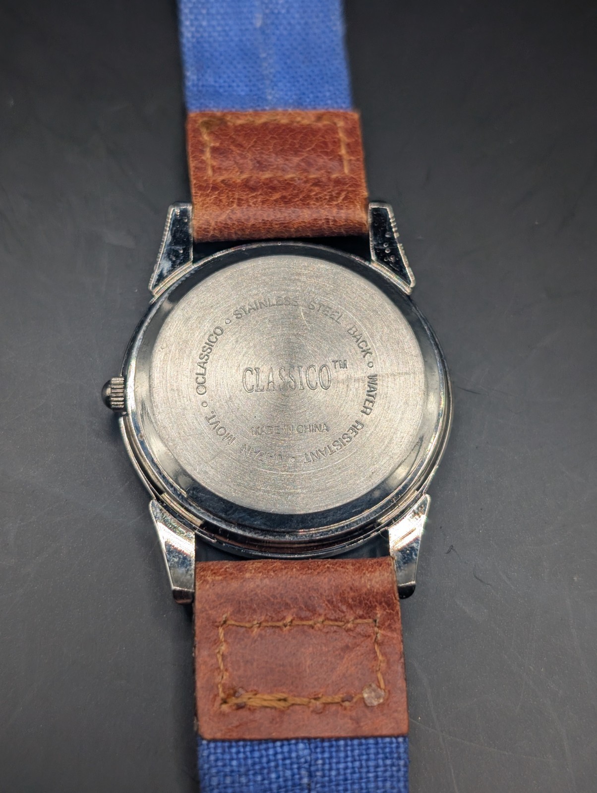 Classico Quartz Watch Colorful Hand Print Art Dial Blue Canvas Leather