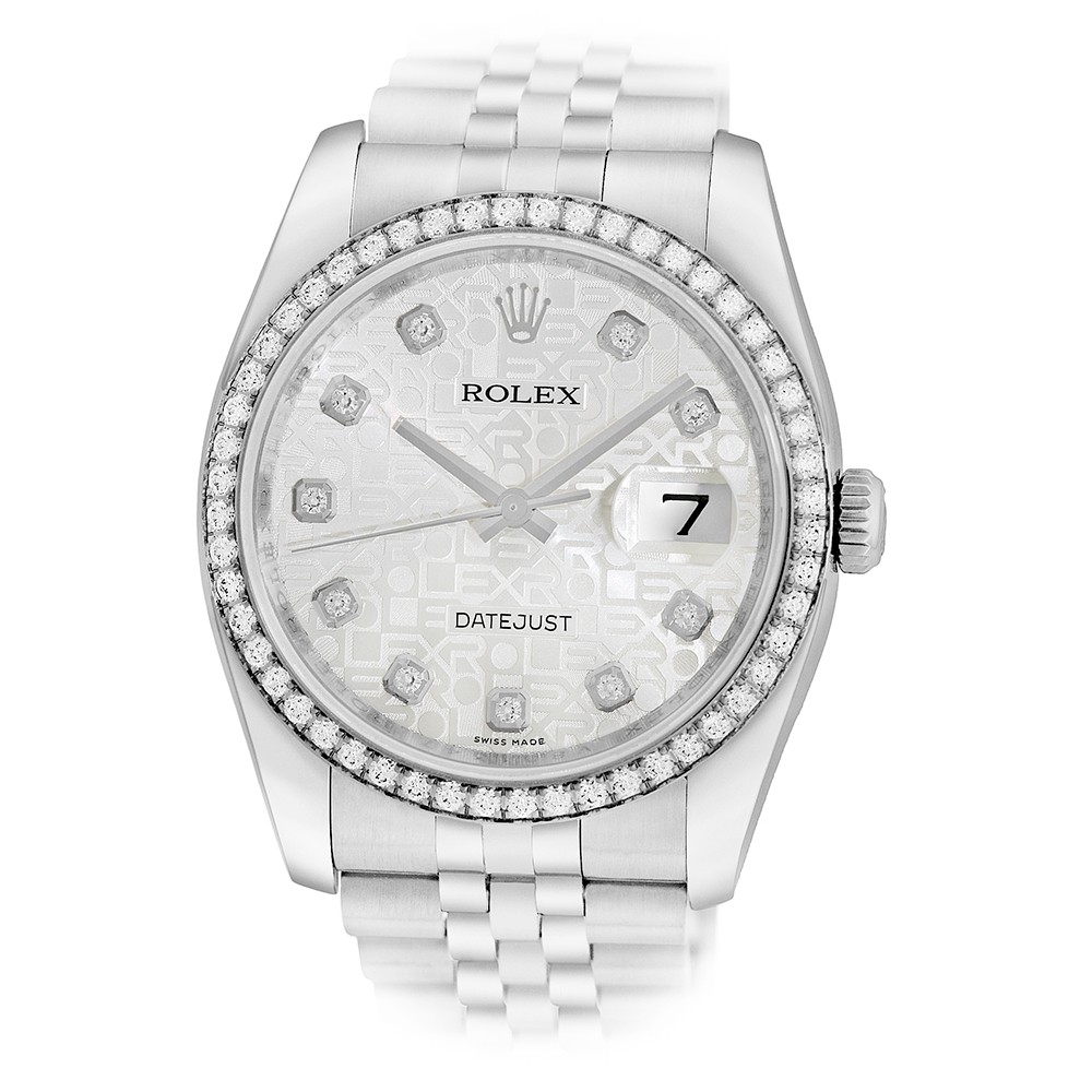 ROLEX Stainless Steel 36mm Datejust Factory Diamond 116244 Box Warranty MINTY