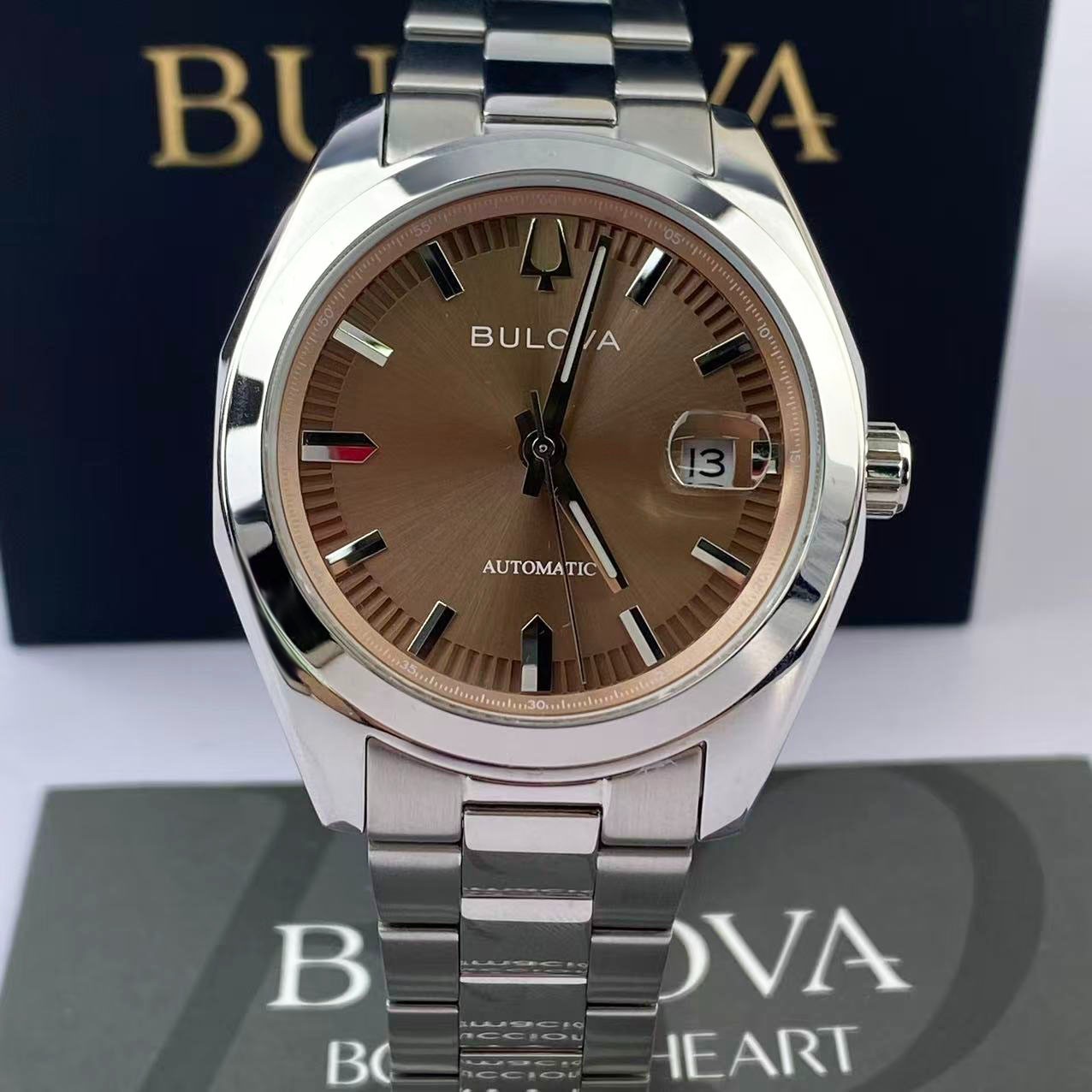 New Bulova Surveyor 96B470 Brown Dial Stainless Steel Men’s Automatic Watch 39mm
