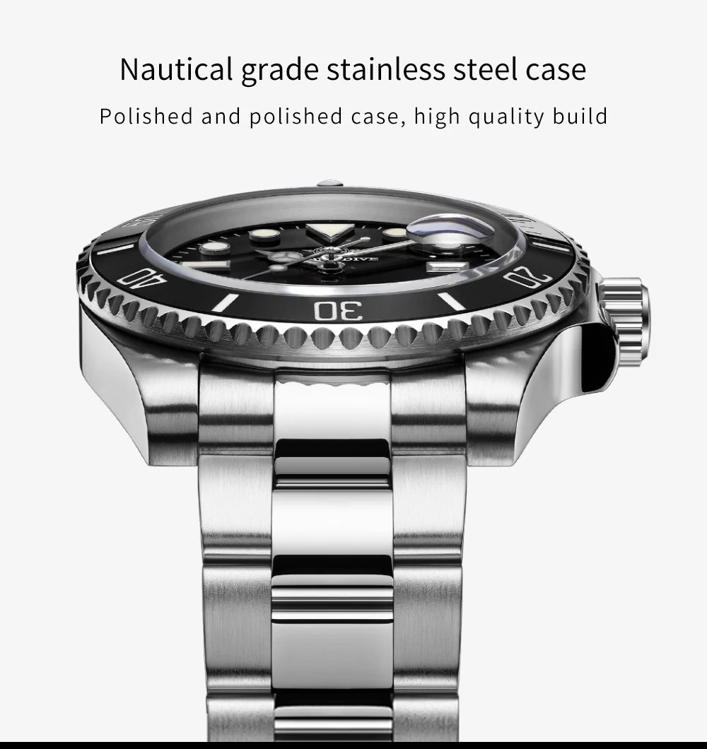 41MM ADDIESDIVE Quartz Men Watch Diver 200M Waterproof Stainless Steel Luminous