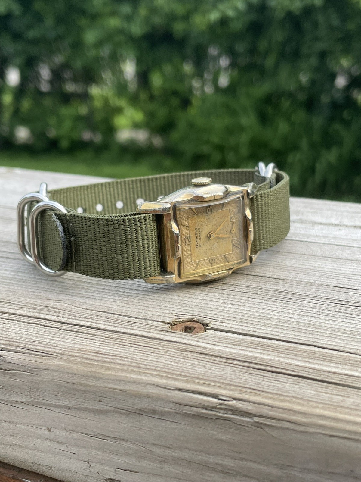 1940’s Men’s Vintage Olympic Tank Watch 21 Jewel Manual Wind Arabic Numeral Dial