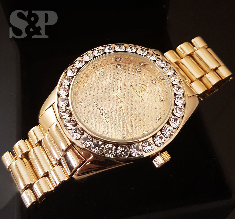 MEN HIP HOP CELEBRITY STYLE LUXURY WATCH & 2 ROWS DIAMONDS BRACELET GIFT SET