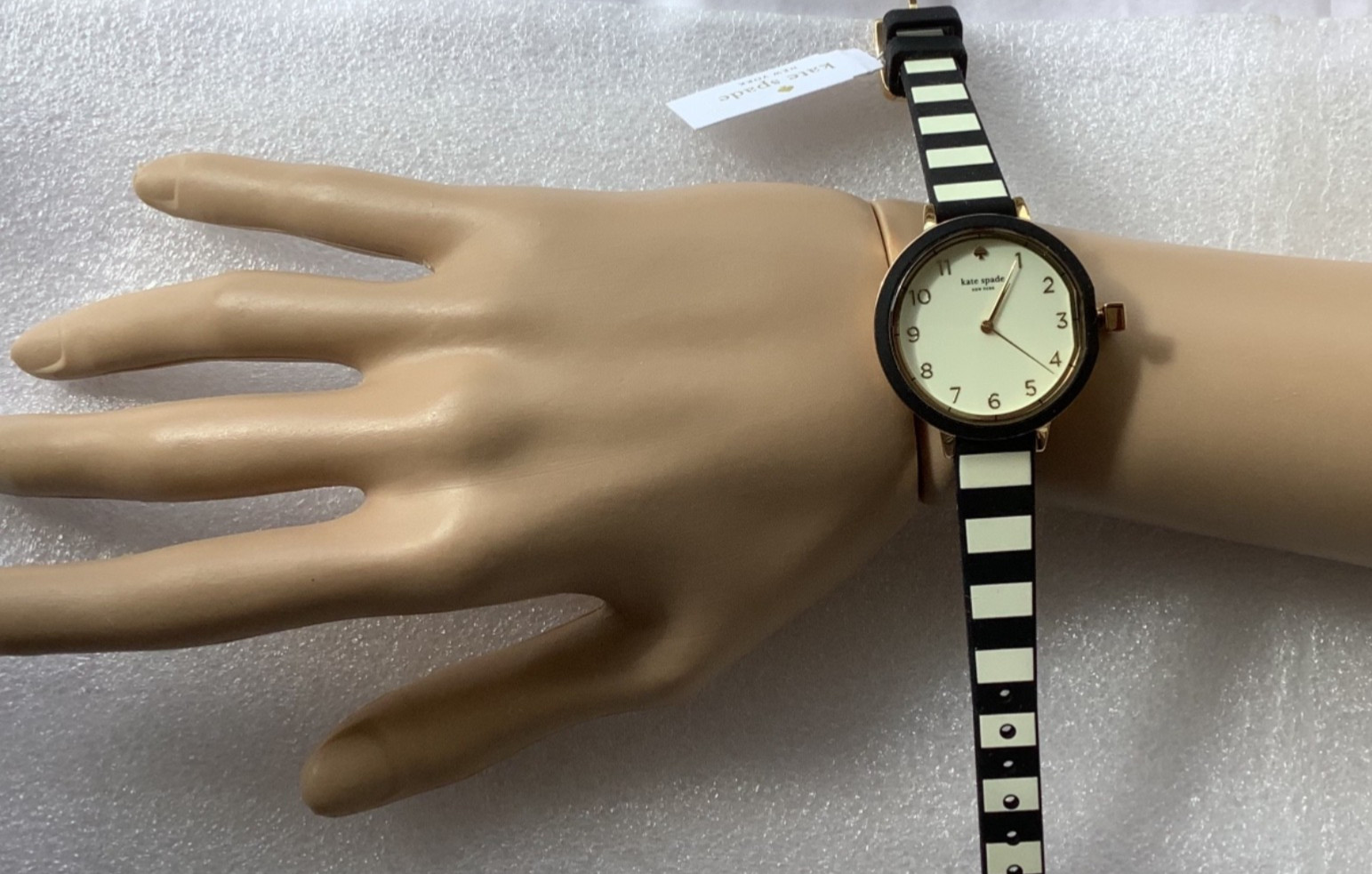 KATE SPADE NEWYORK PARK ROW BLACK & IVORY STRIPE SILICONE STRAP WOMEN’S 34 MM