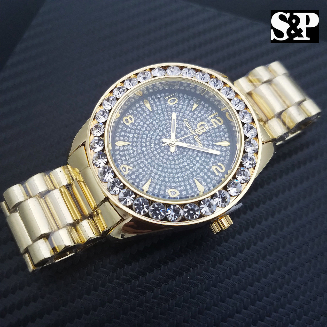 MEN’S HIP HOP CELEBRITY STYLE LUXURY WATCH & 2 ROWS DIAMONDS BRACELET GIFT SET