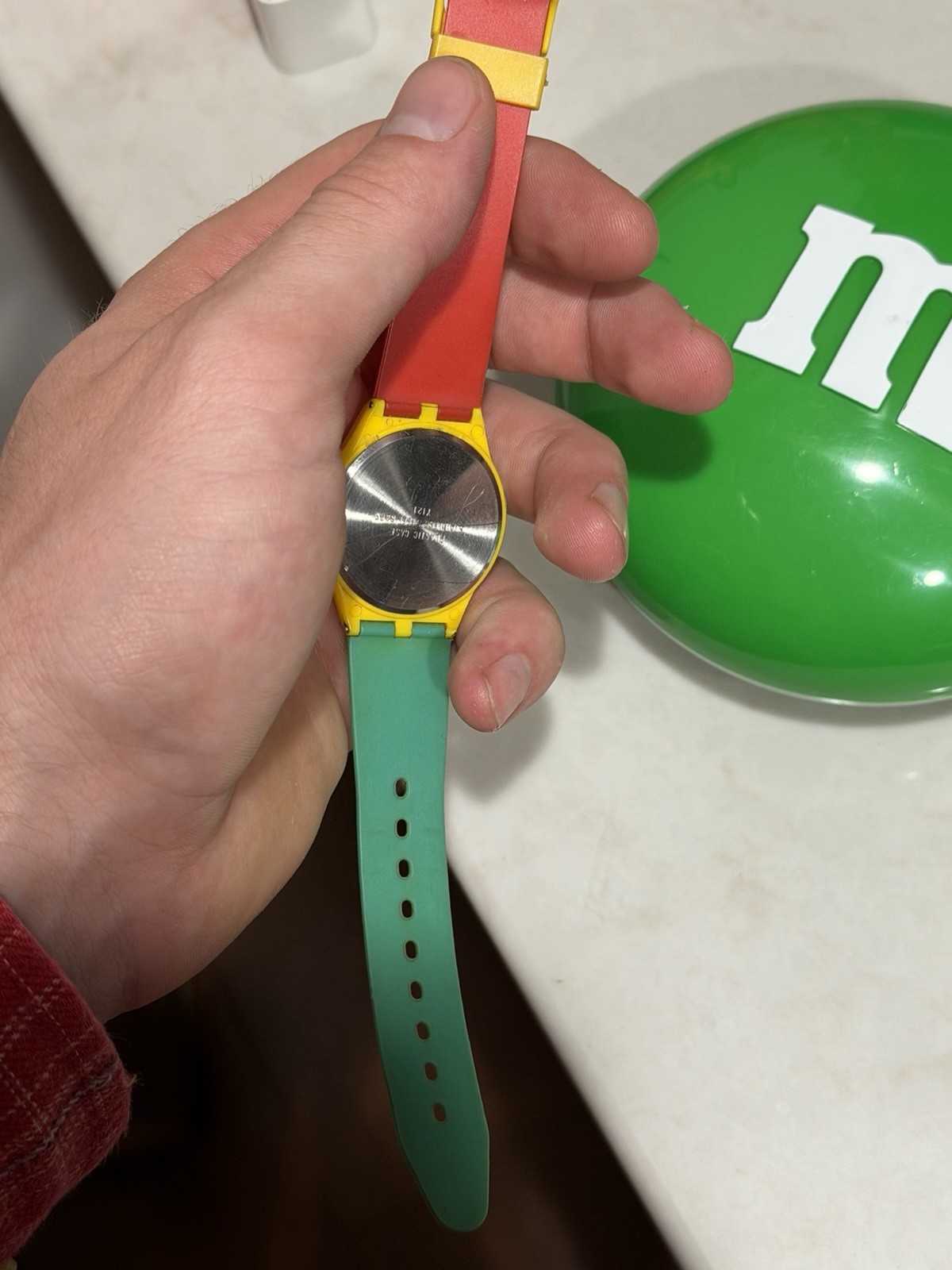 1987 M&Ms Quartz Watch WORKS Japan Movement Silicone Band Vintage M & M Mars 34