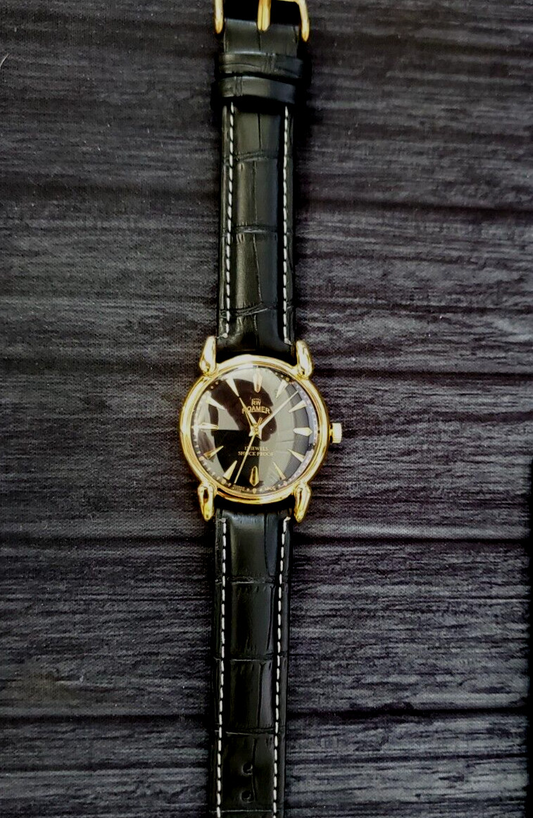 ✨Vintage Roamer Brevete Swiss Mens Manual Watch Gld Blk Blk