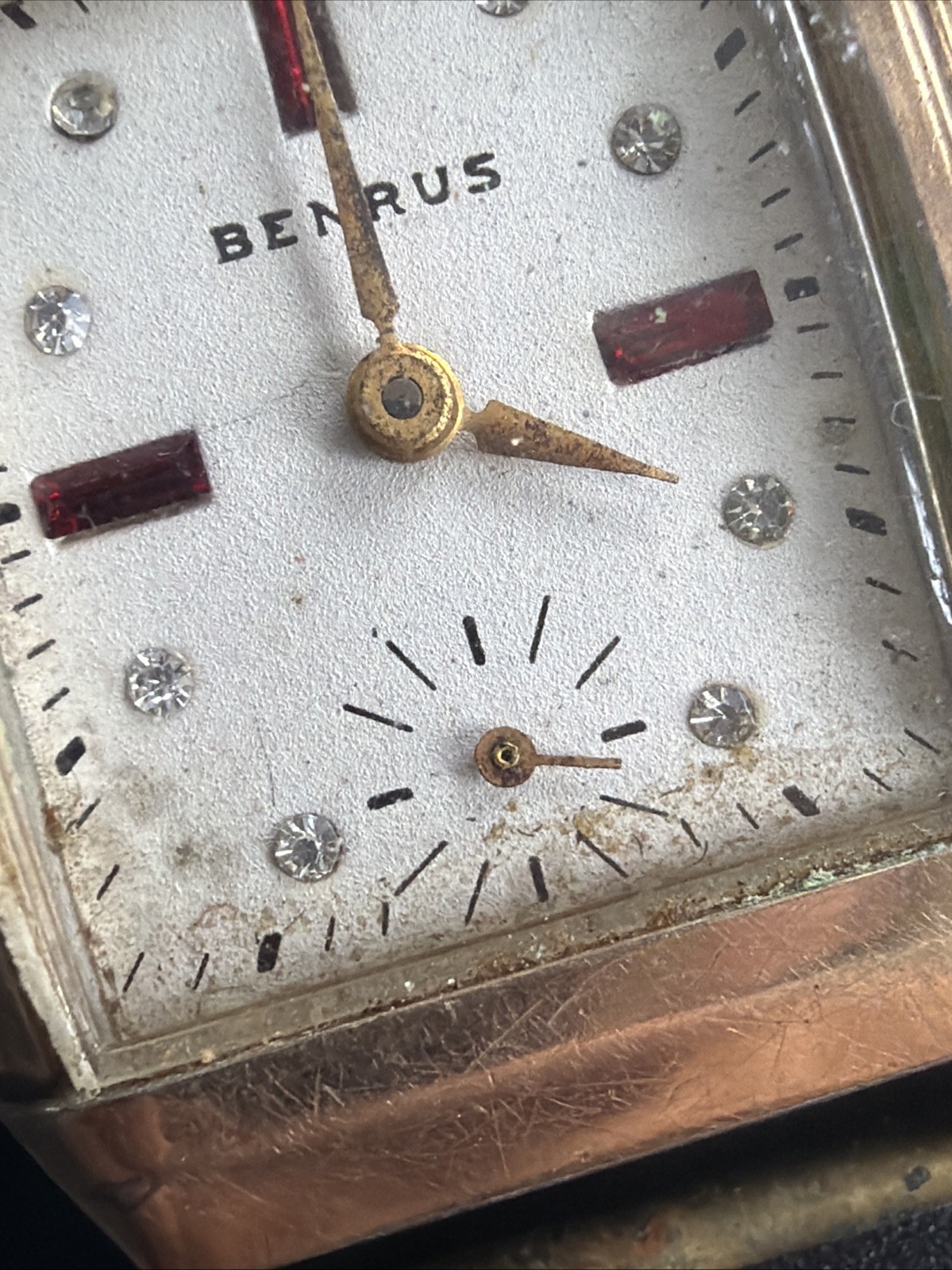 AZ99 Benrus Mens Rolled Plate Ruby Dial Mechanical Watch Tank Parts Repair As Is