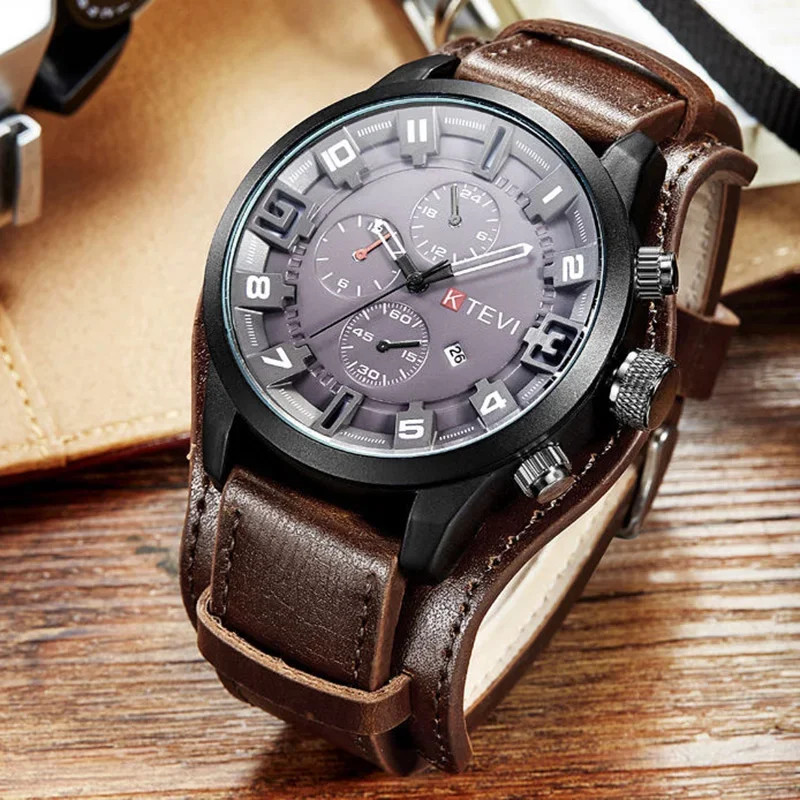 Men’s Watch PU Leather Strap Date Military Style Wristwatch