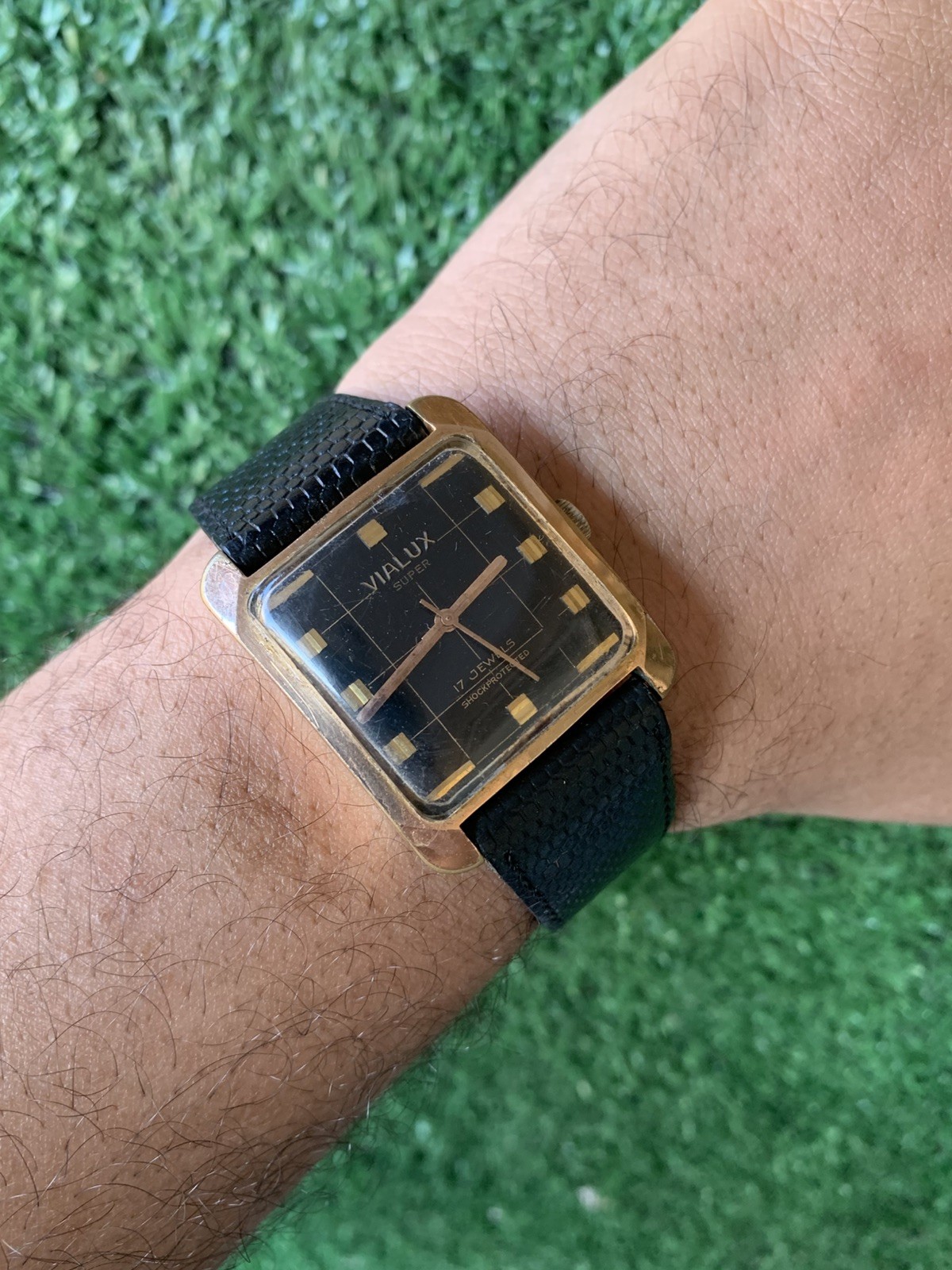 Vintage Vialux Super Watch 32mm Squared Black Swiss Made Iconic Elephant Manual