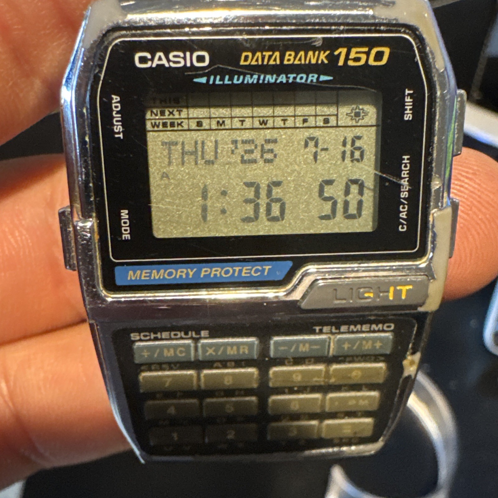 Casio Data Bank 150 Telememo Calculator Illuminator Day/Date Digital Quartz