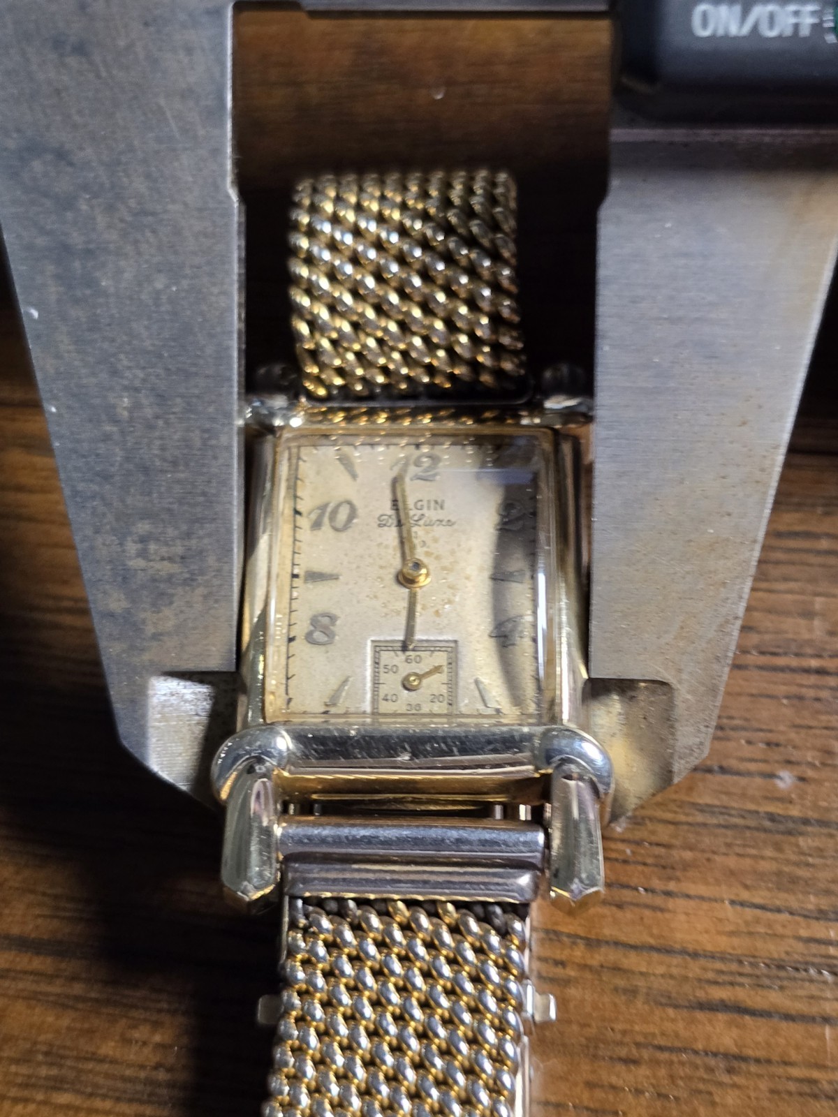 Vintage Elgin De Luxe Mechanical Watch Gold Filled Art Deco Tank Mesh Band