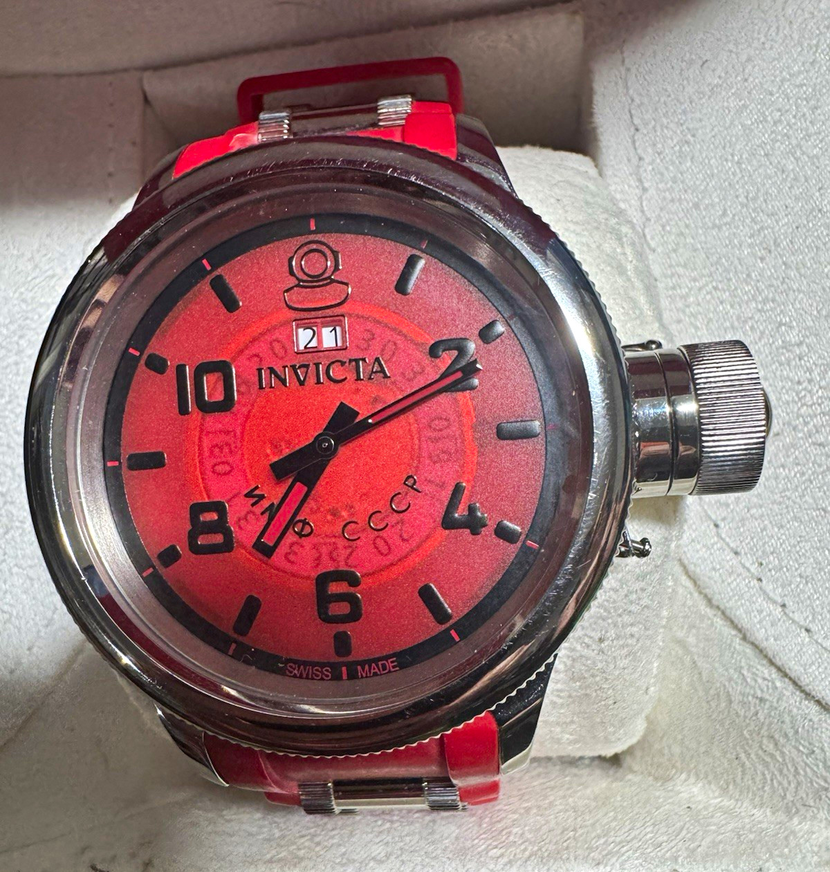Invicta Russian Diver Quartz (4341) 100m Red/Black Dial Date Red Strap 52mm