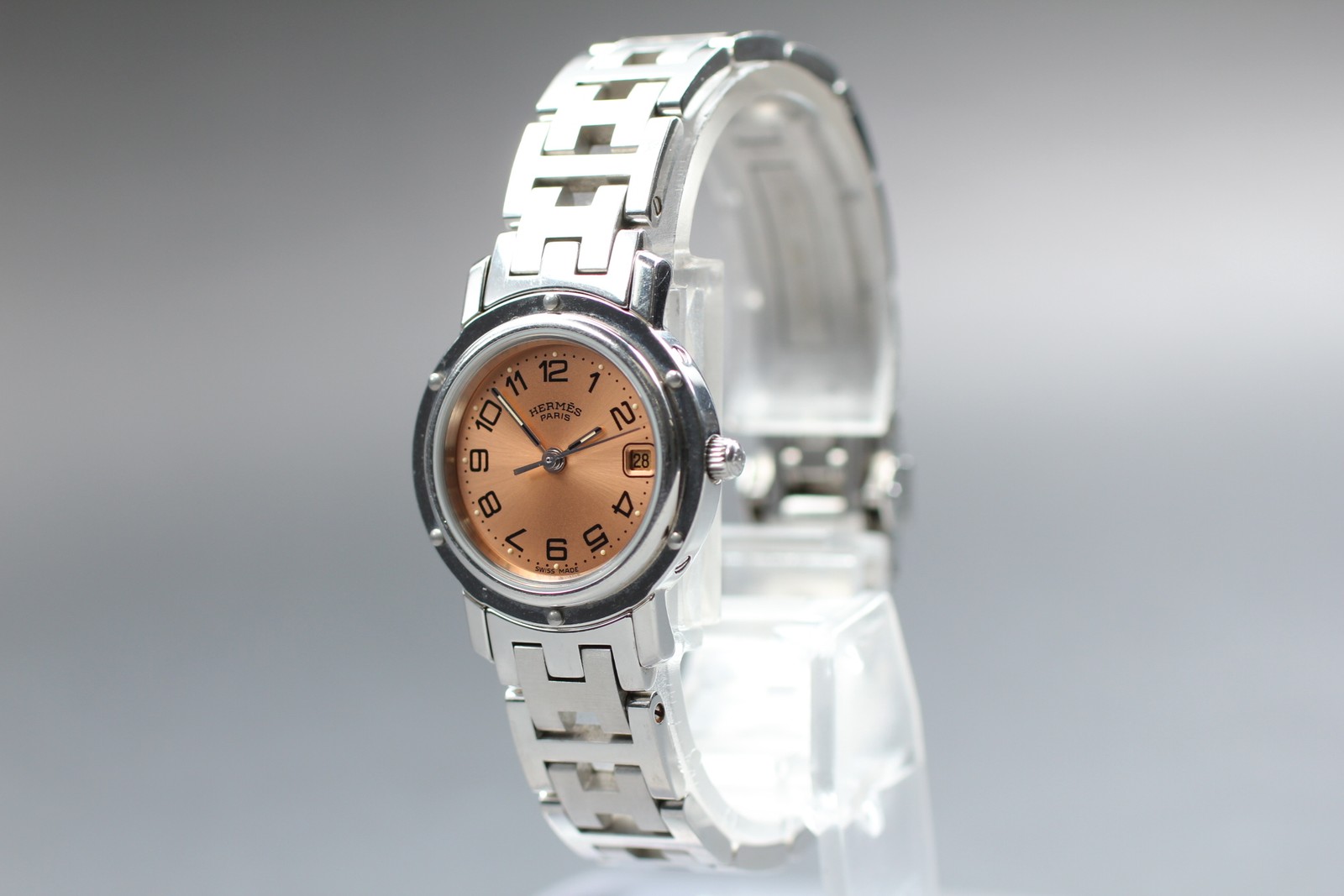 [ w/Box ] HERMES Clipper CL4.210 Pink Dial Quartz Swiss Made 24mm Women’s Watch