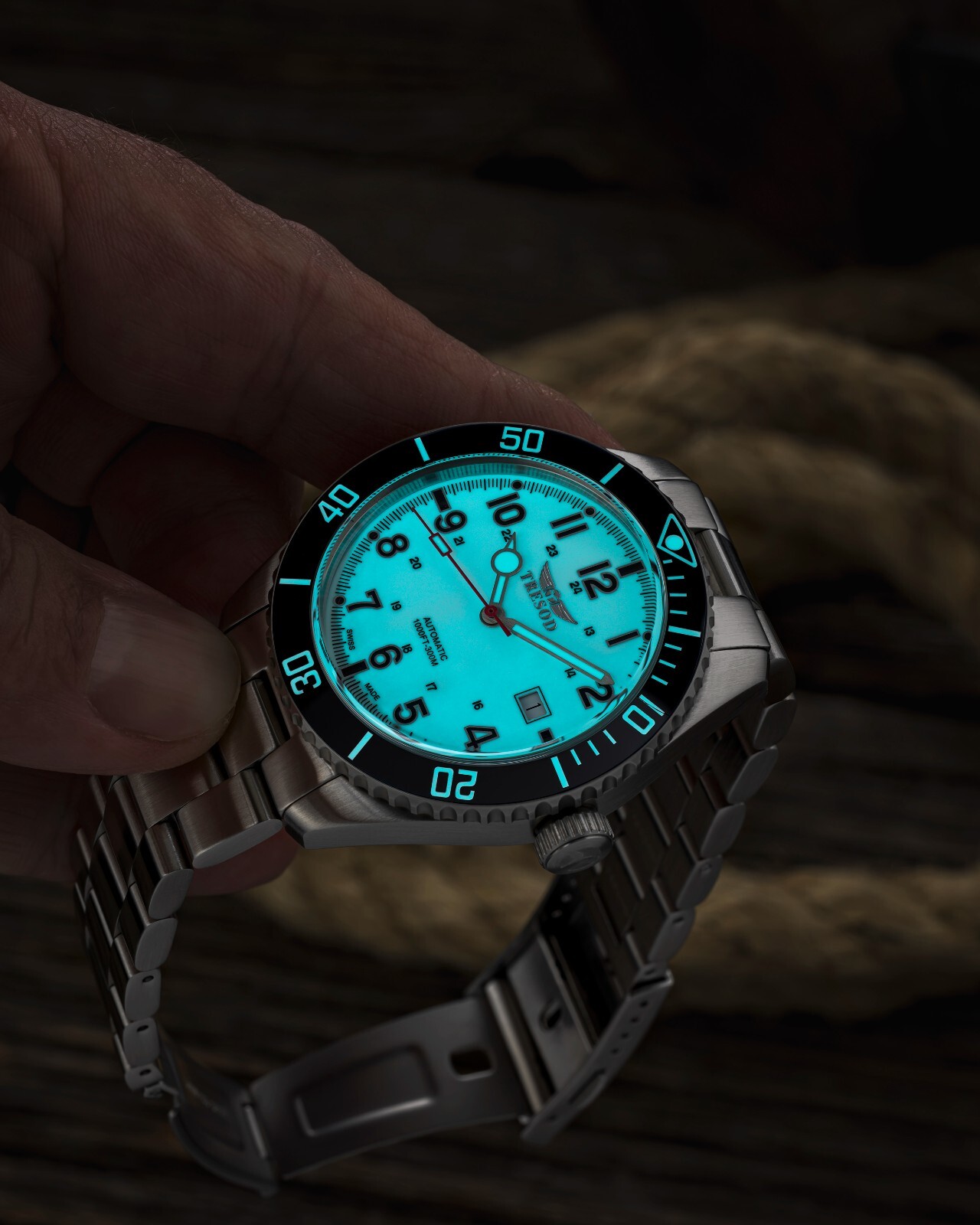 Tresod Ocean Master SWISS MADE SW200 Automatic Blue Dial Ceramic Bezel SS Watch