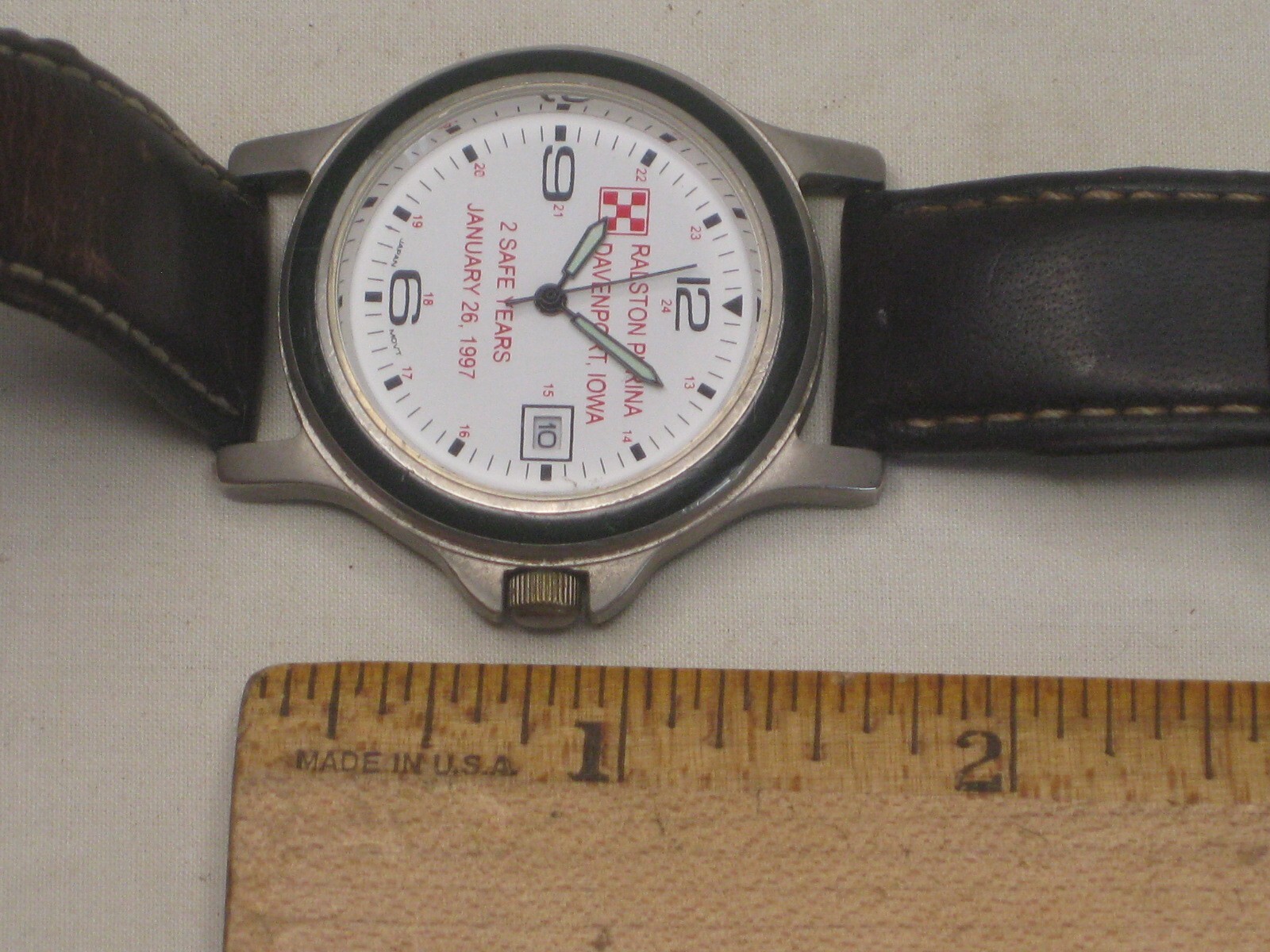 vintage RALSTON PURINA logo DAVENPORT 2 SAFE YEARS wristwatch award watch