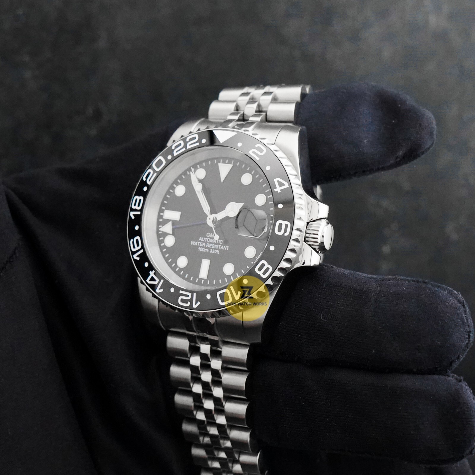 Custom Made 40mm Black GMT Custom Sub Style Mod Watch Jubilee w/ NH34 Movement