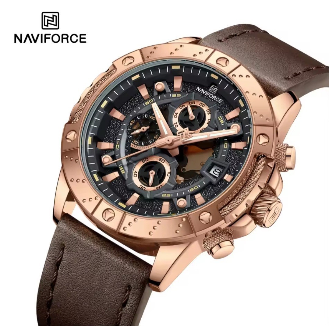 NAVIFORCE Mens Luxury Chronograph Business Watch Quartz Leather Strap Waterproof