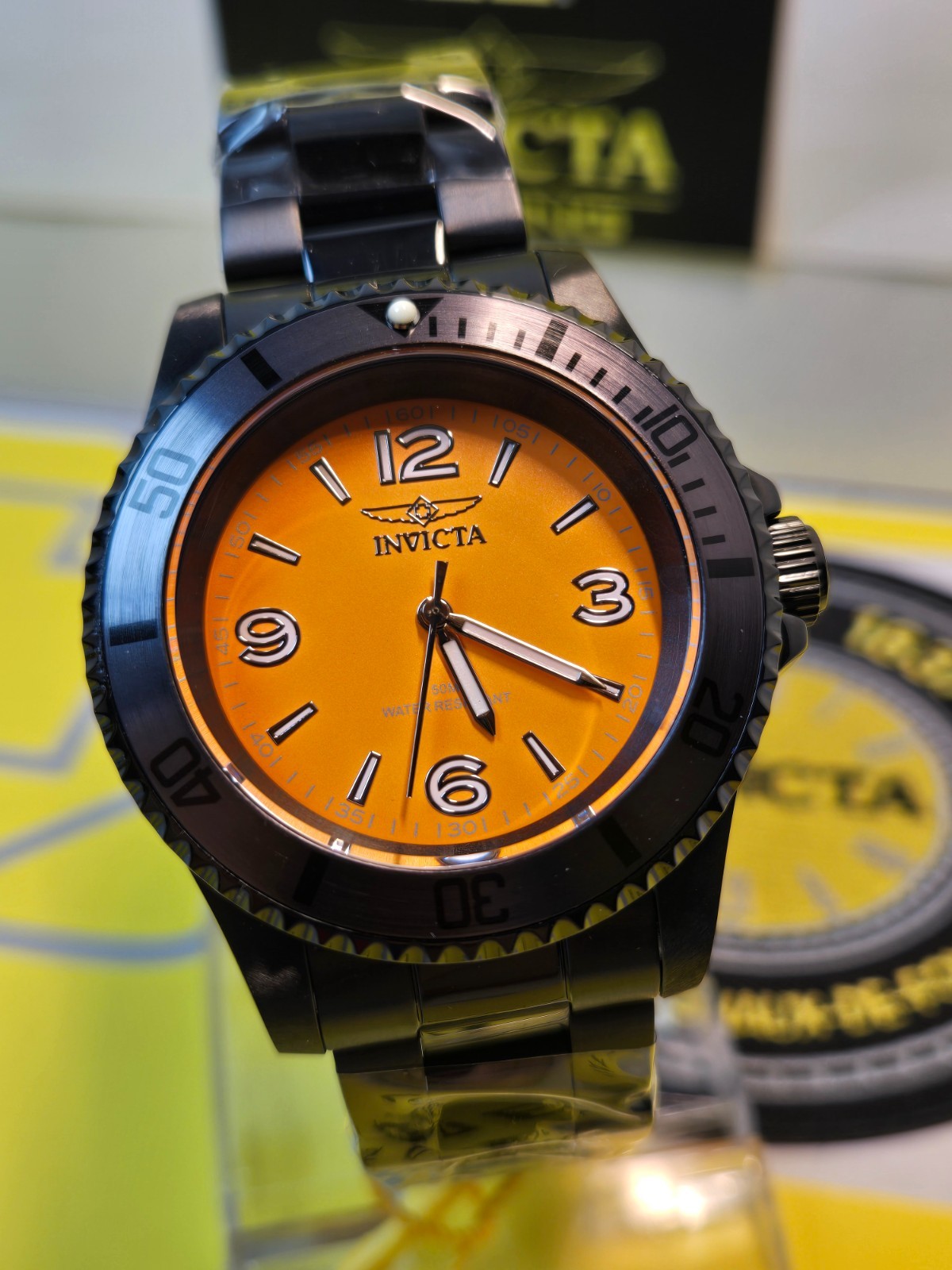 Invicta Specialty Men’s Watch 41mm Black with Black Bezel & Orange Dial NEW
